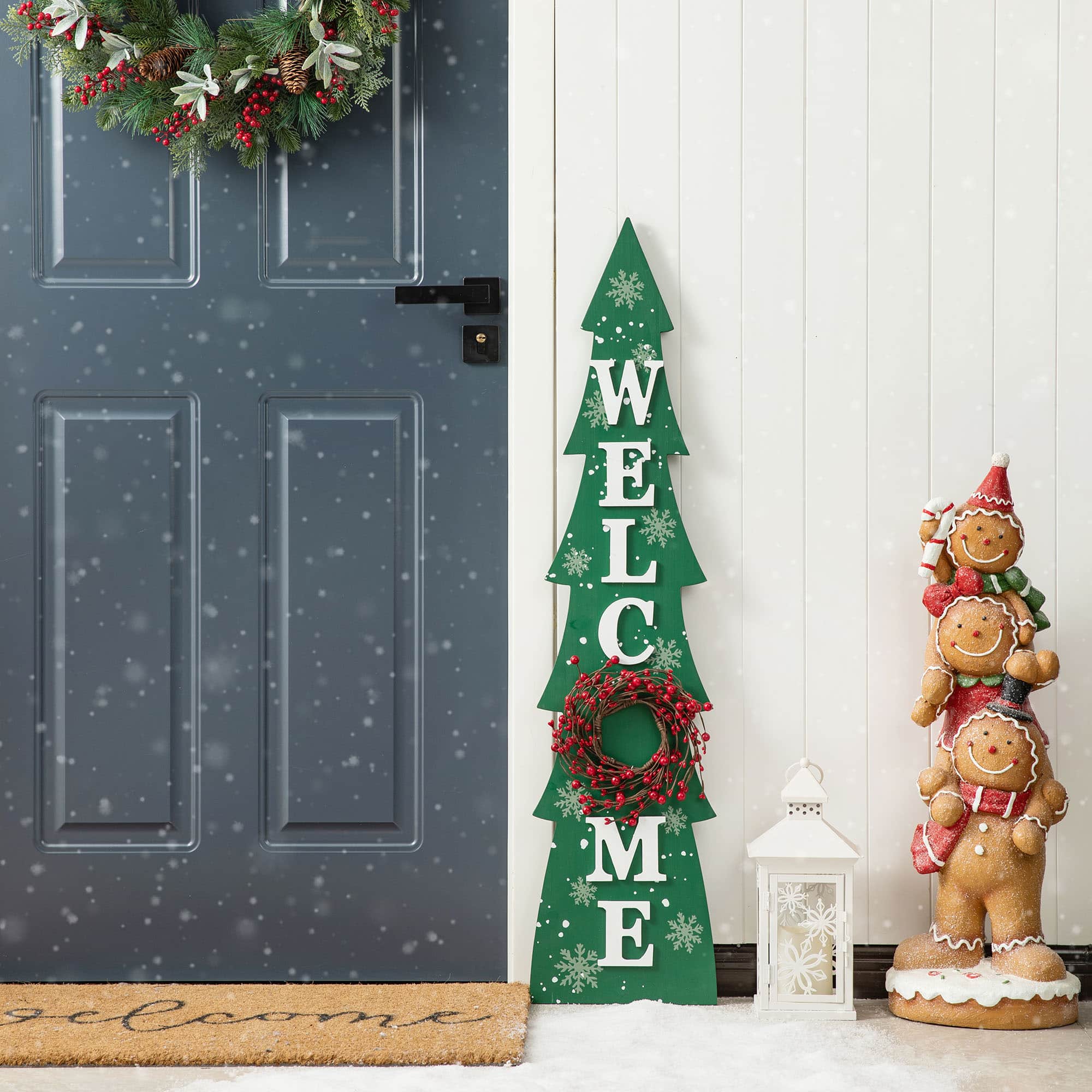 Glitzhome® 3.5ft. Wooden Welcome Christmas Tree Porch Sign