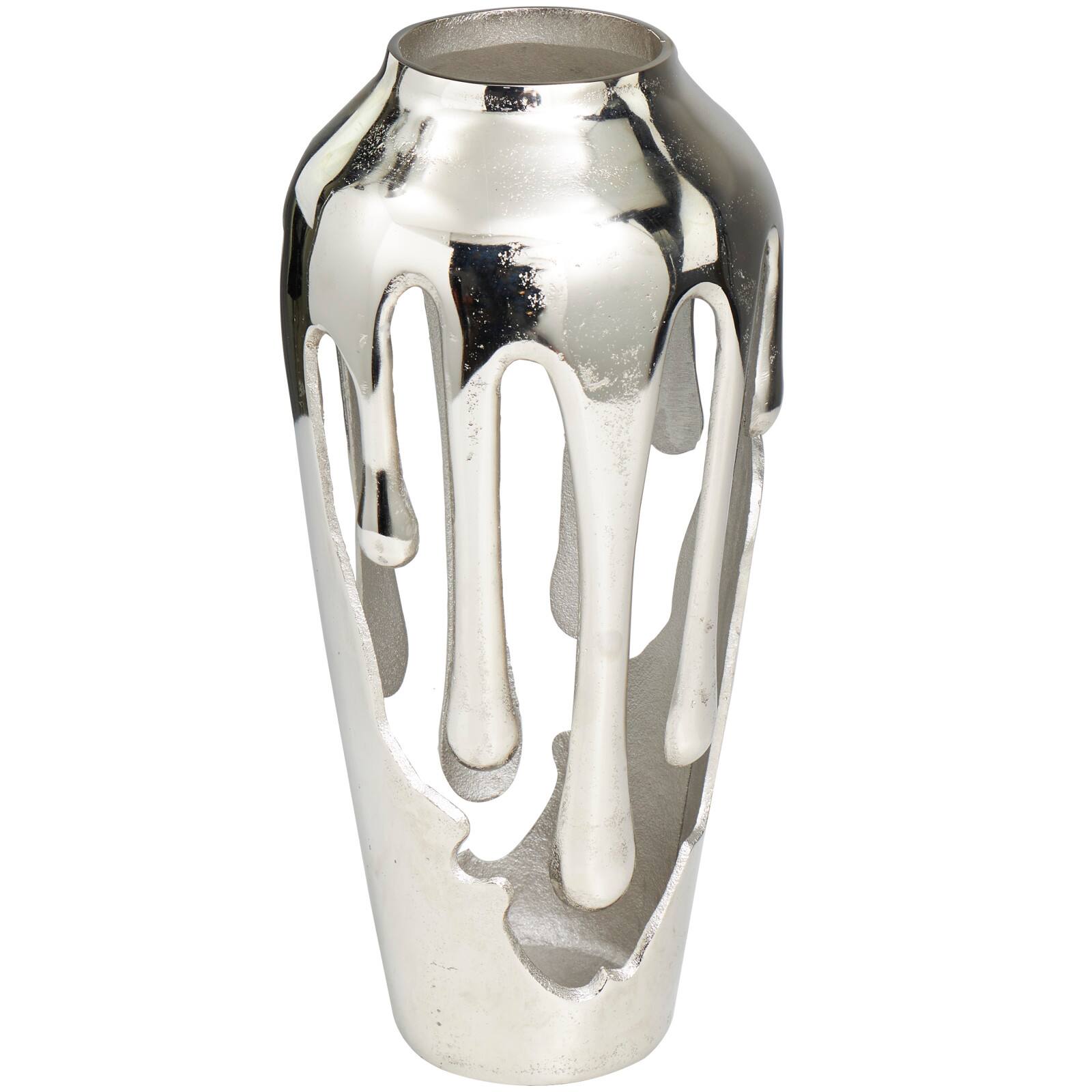 15" Silver Aluminum Melting Drip Vase