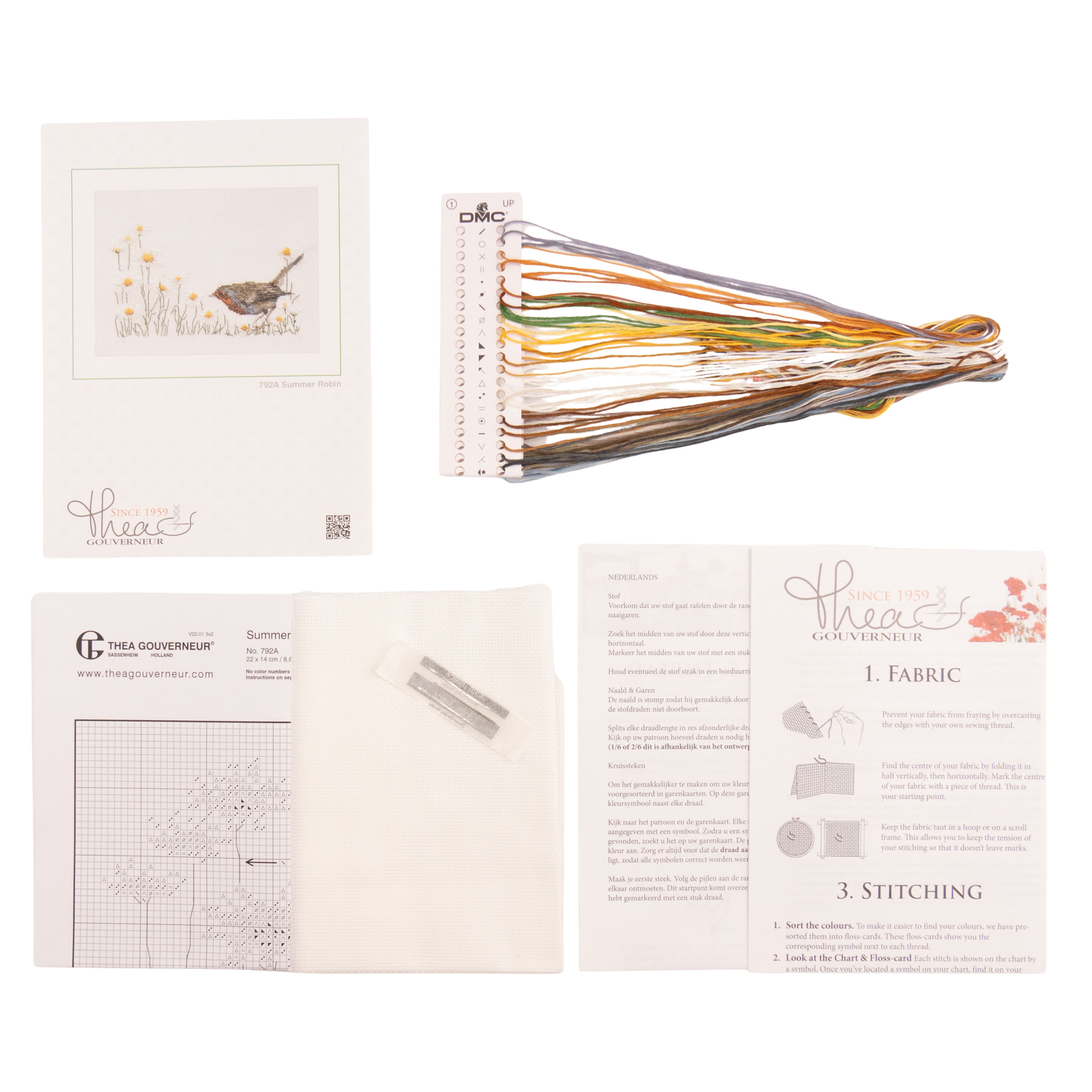 Thea Gouverneur Since 1959® Summer Robin & Daisies Counted Cross Stitch Kit