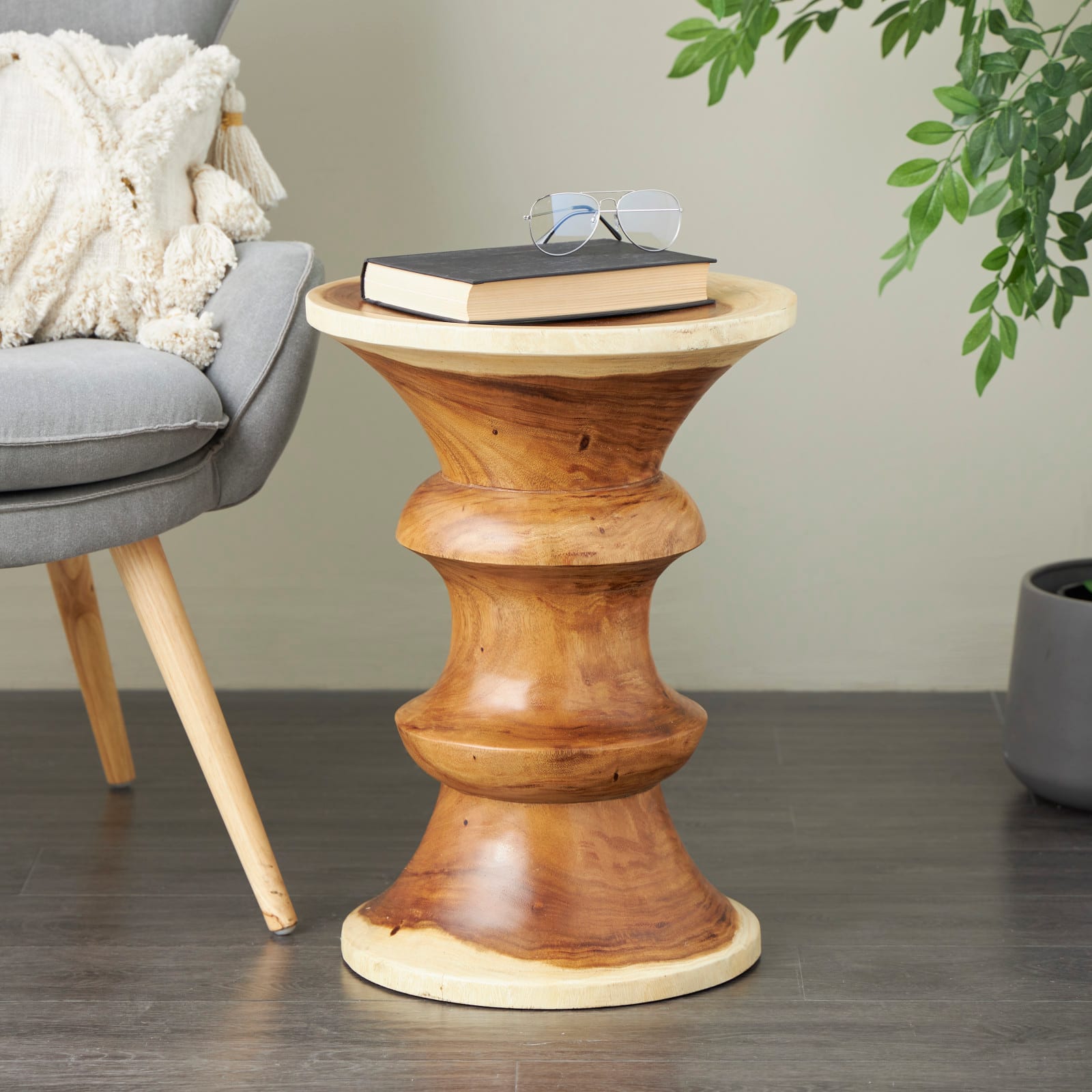 22" Brown Wood Geometric Accent Table