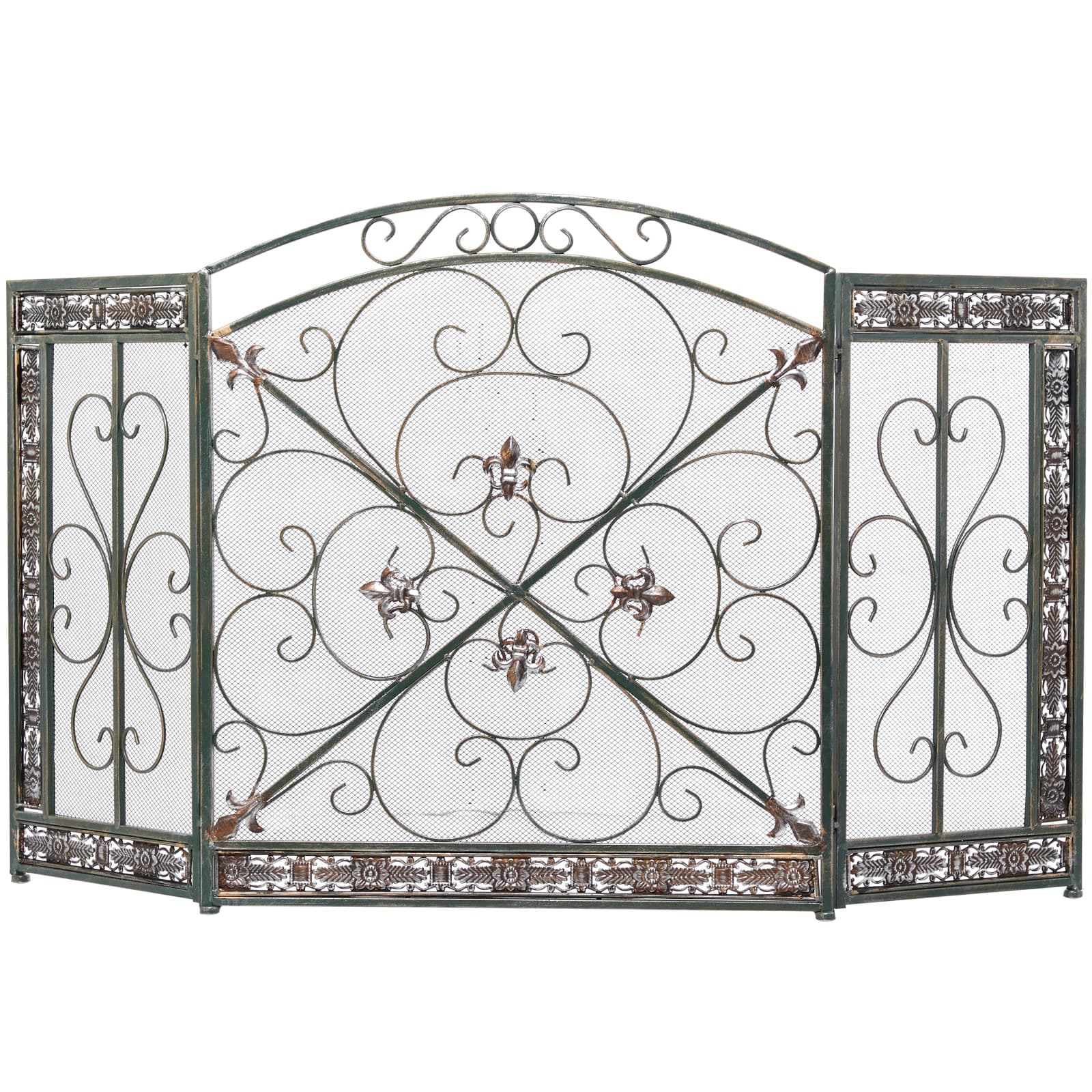 52" Green Metal Fireplace Screen