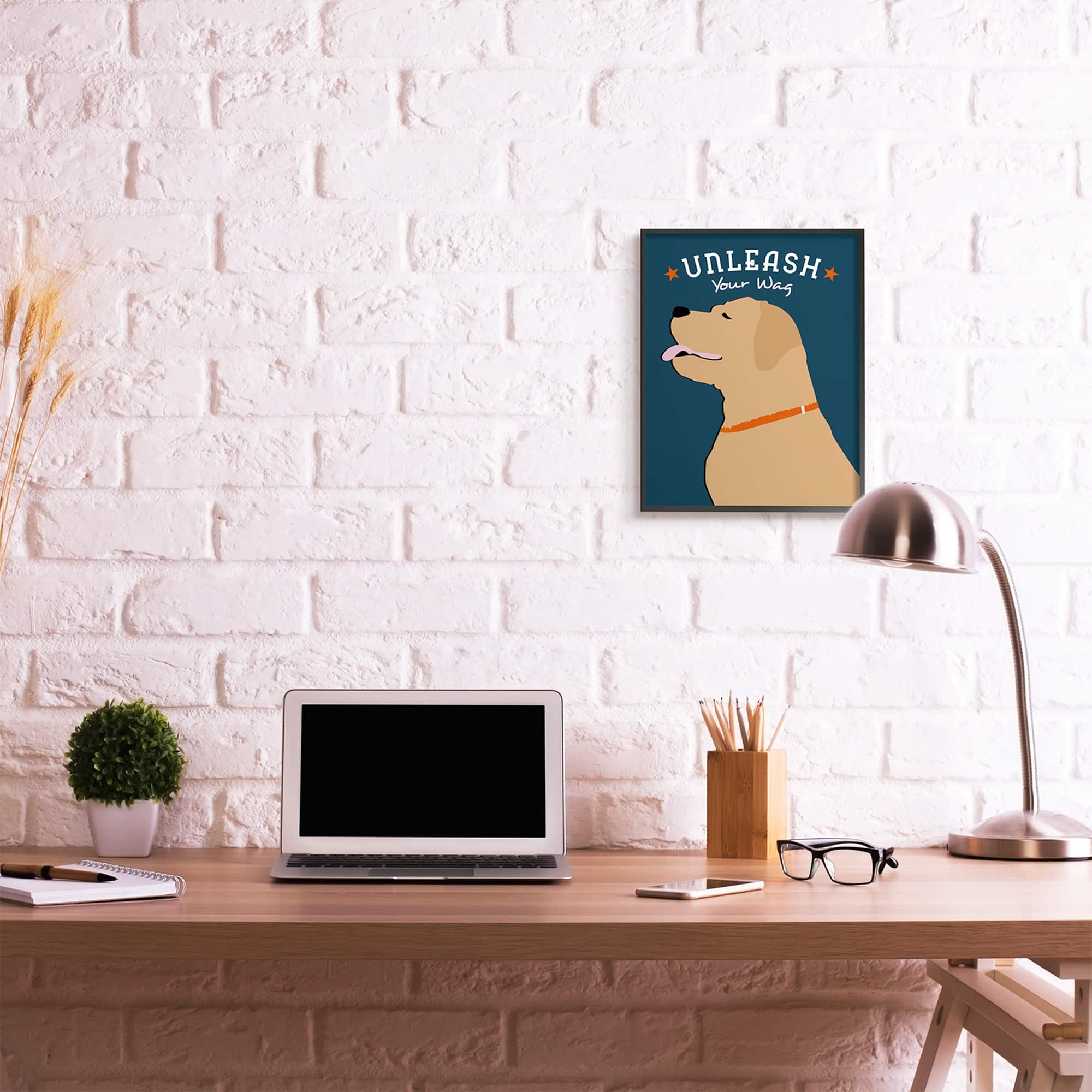 Stupell Industries Unleash Your Wag Phrase Golden Labrador Dog in Frame Wall Art