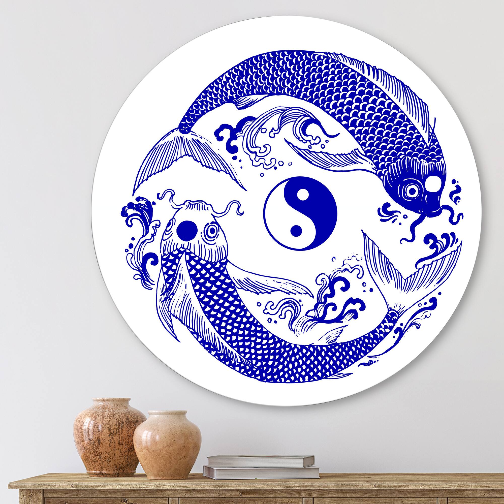 Designart - Chinoiserie Koi Fish II - Traditional Metal Circle Wall Art