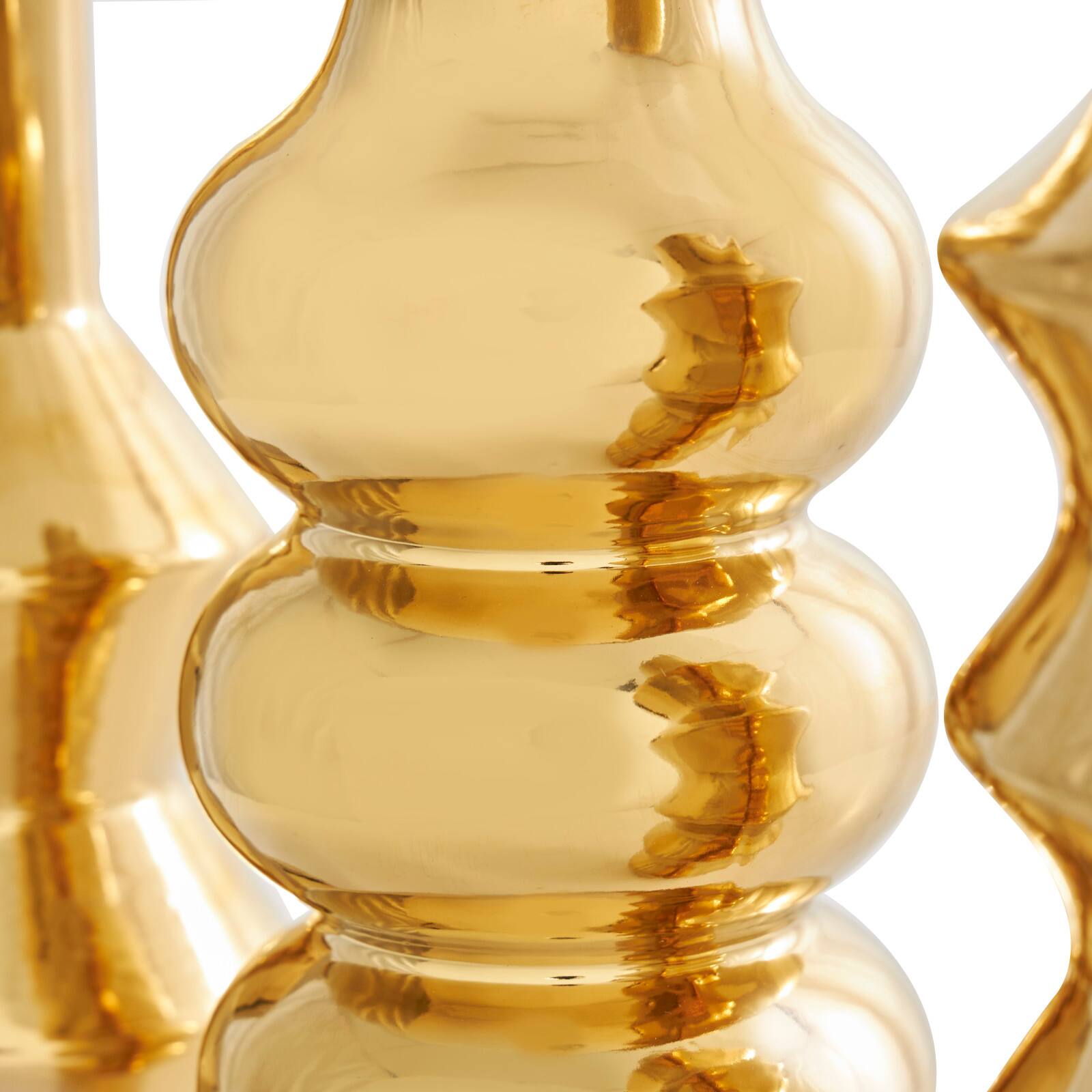 Gold Ceramic Abstract Bubble Ribbed Vase Set