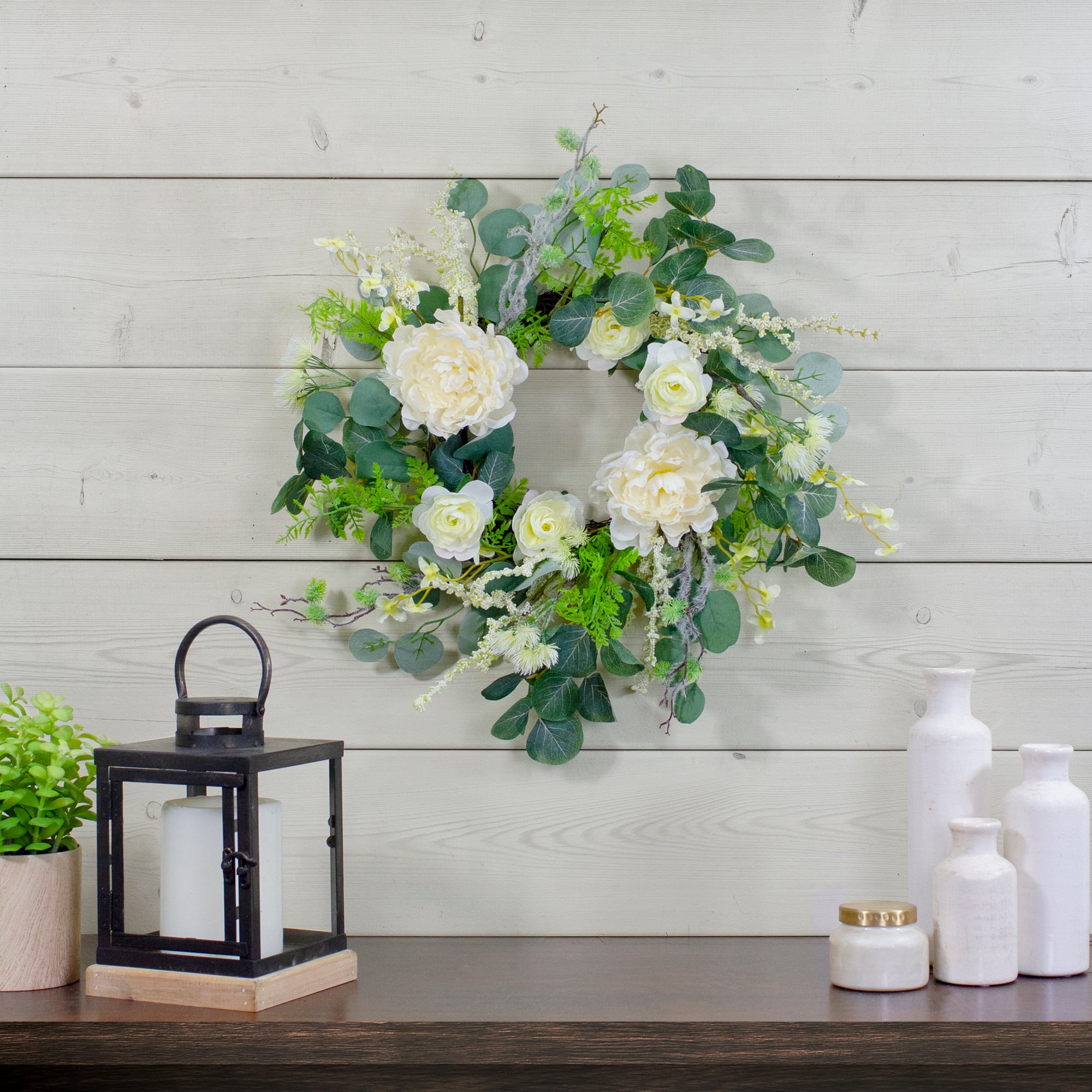 20" Peony, Rose & Mixed Foliage Artificial Spring Wreath