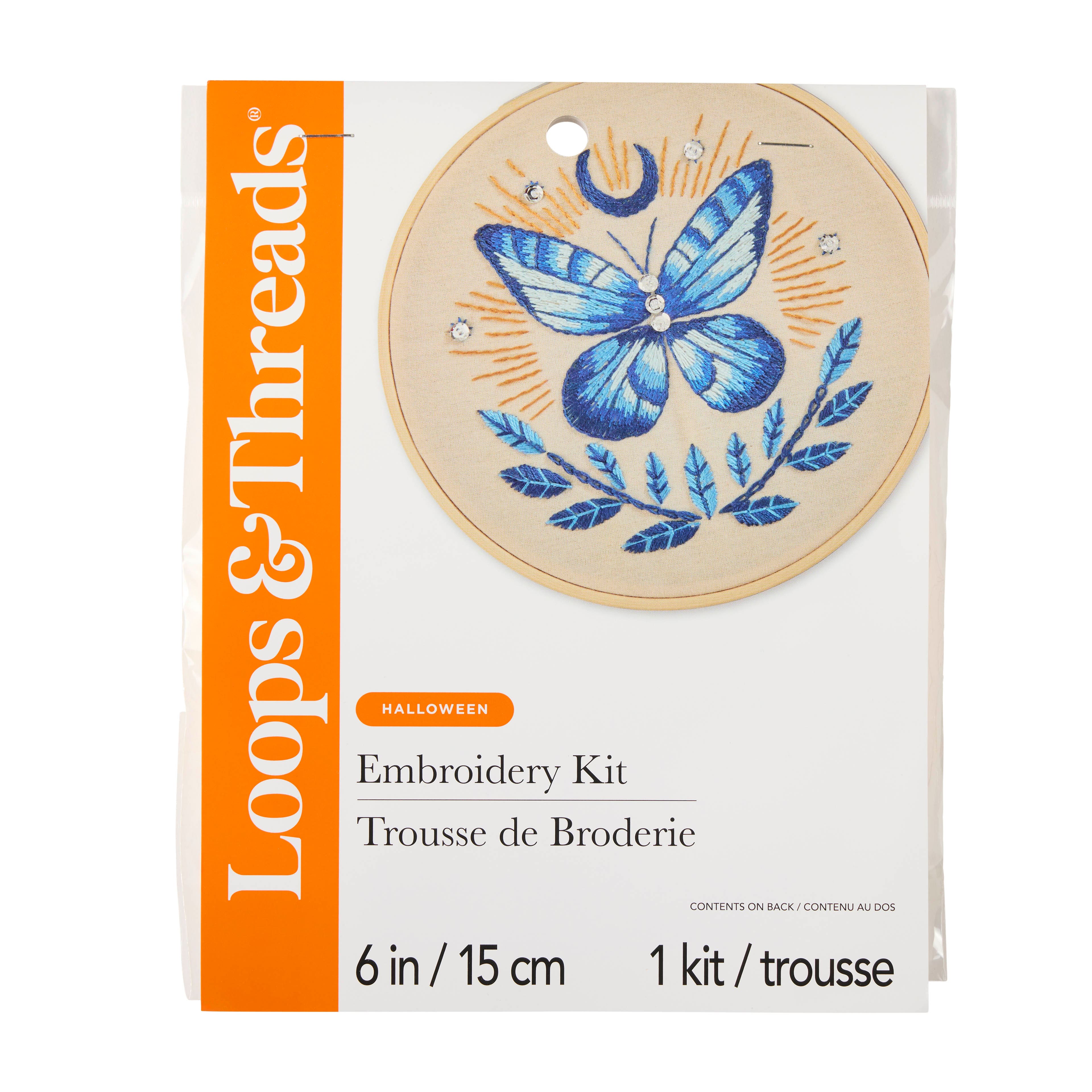 6" Blue Moth Halloween Embroidery Kit by Loops & Threads®