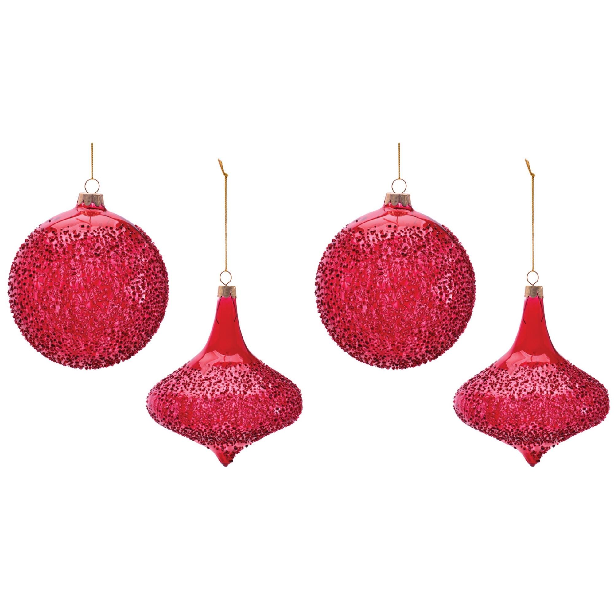 Melrose Red Beaded Glass Ball & Onion Ornaments Set