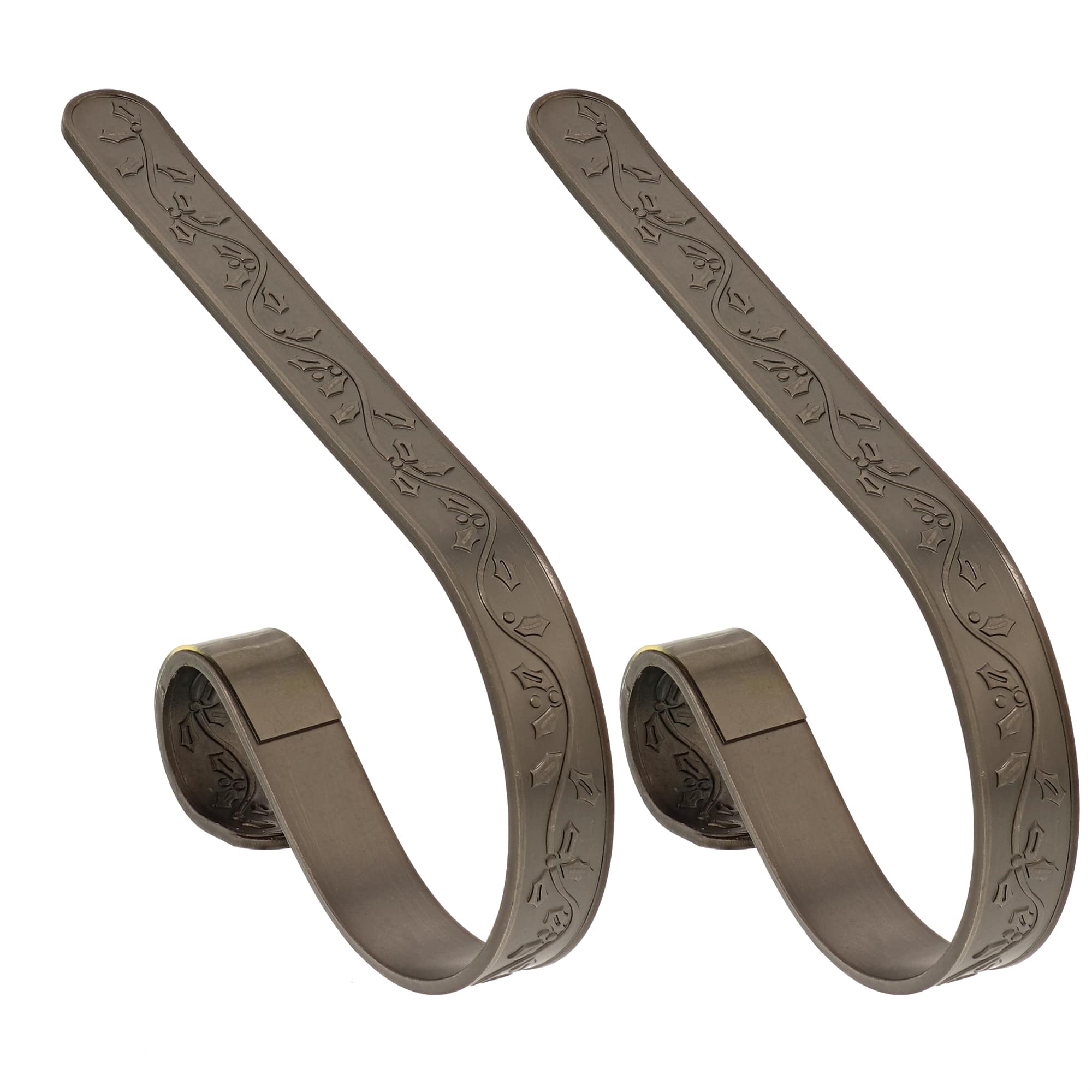 Original MantleClip® Holly Embossed Pewter Stocking Holders