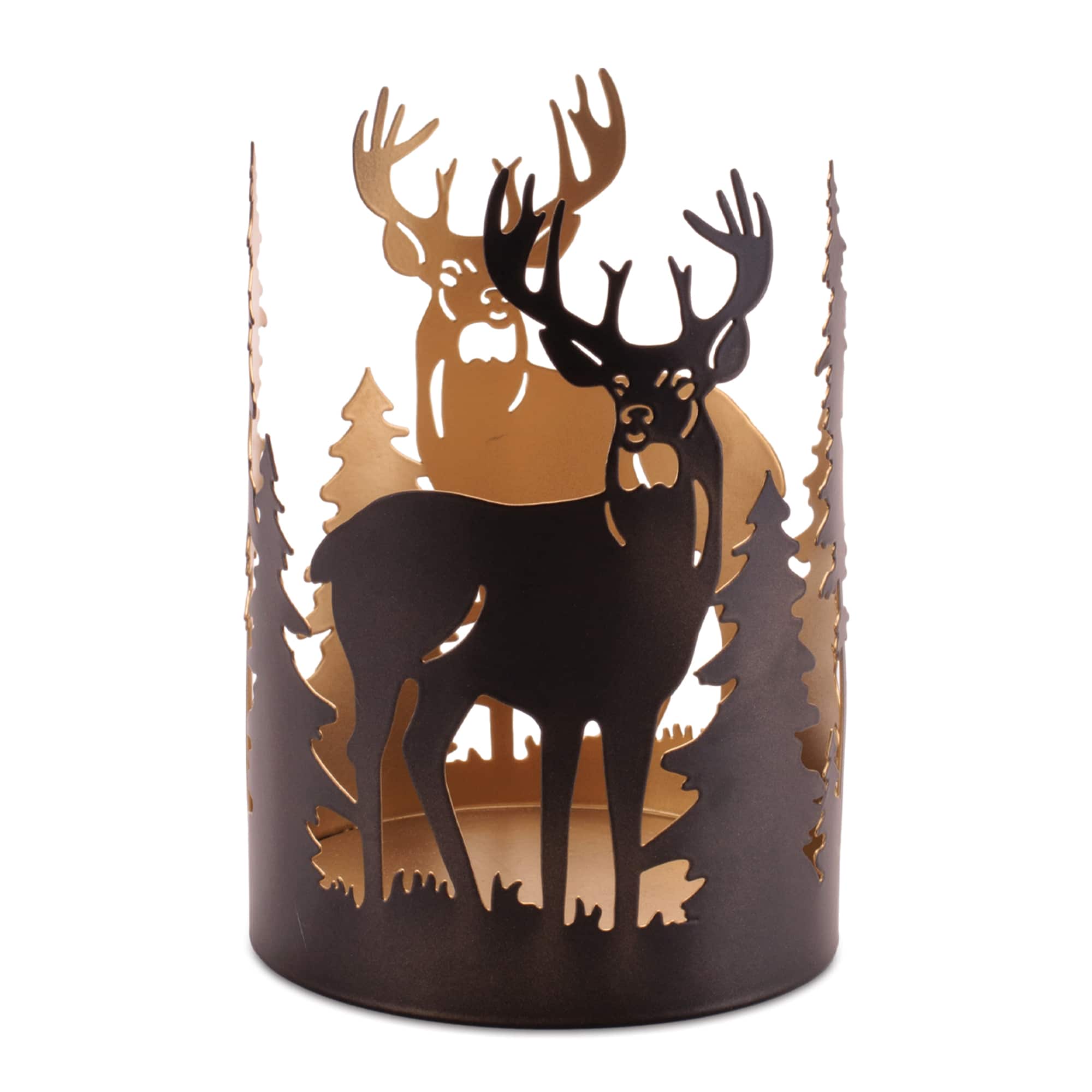 Melrose Deer & Forest Cut Metal Pillar Candle Holders Set