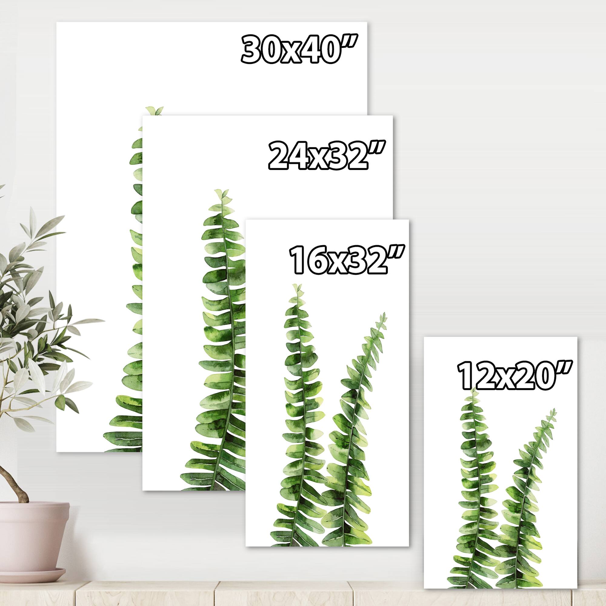 Designart - Fern Plant In Greenbotanical Detail - Tropical Canvas Wall Art Print