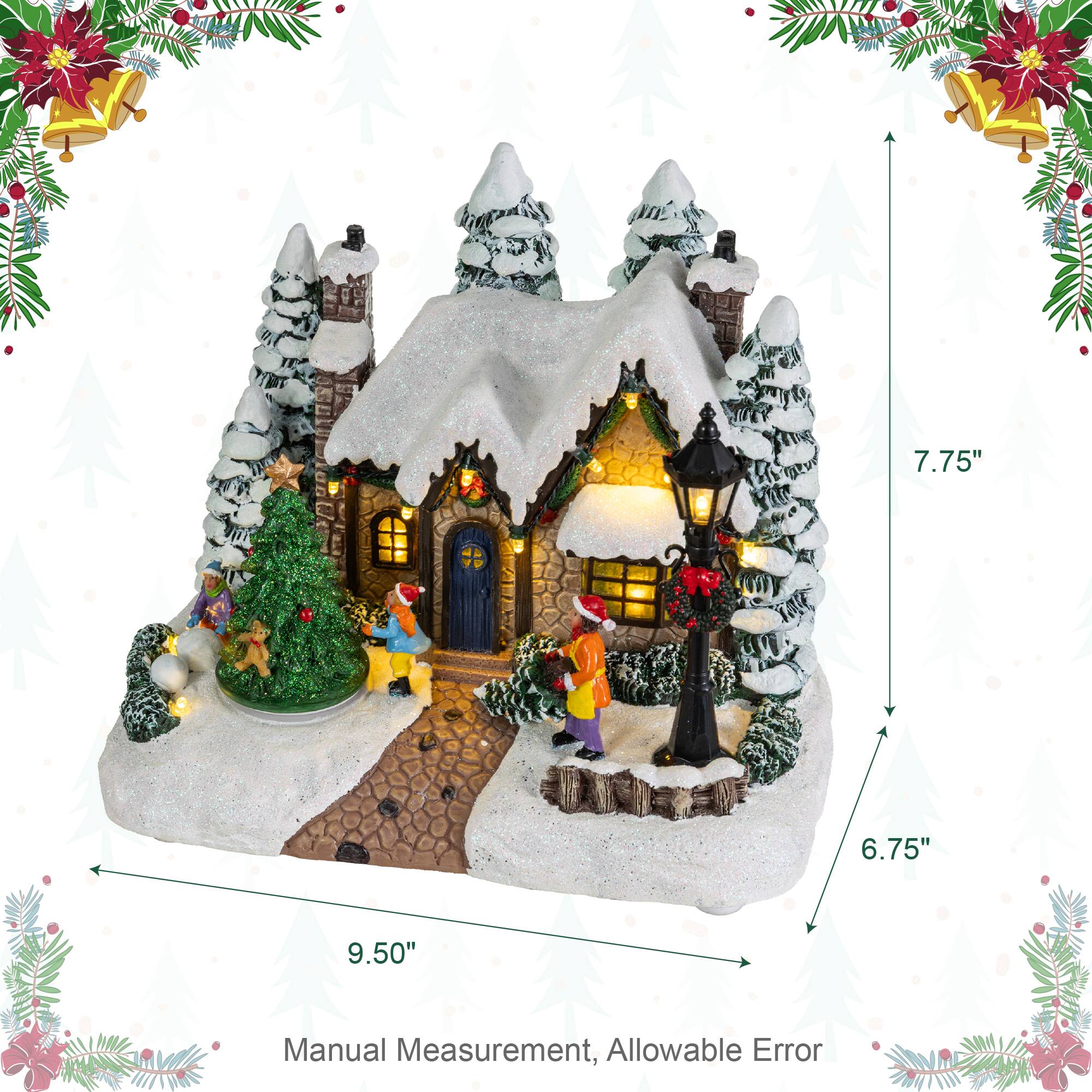 Glitzhome® 9.5" Lighted Christmas Snowy Musical Resin Village with Movement and Timer