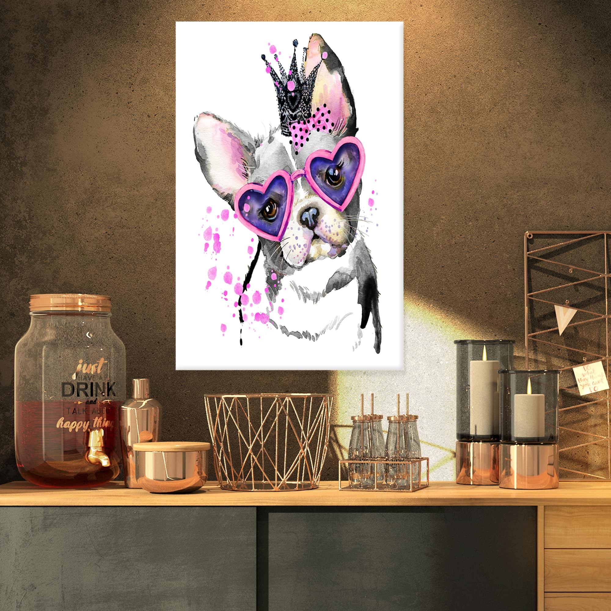 Designart - Sweet Funny Dog with Glasses - Animal Canvas Wall Art