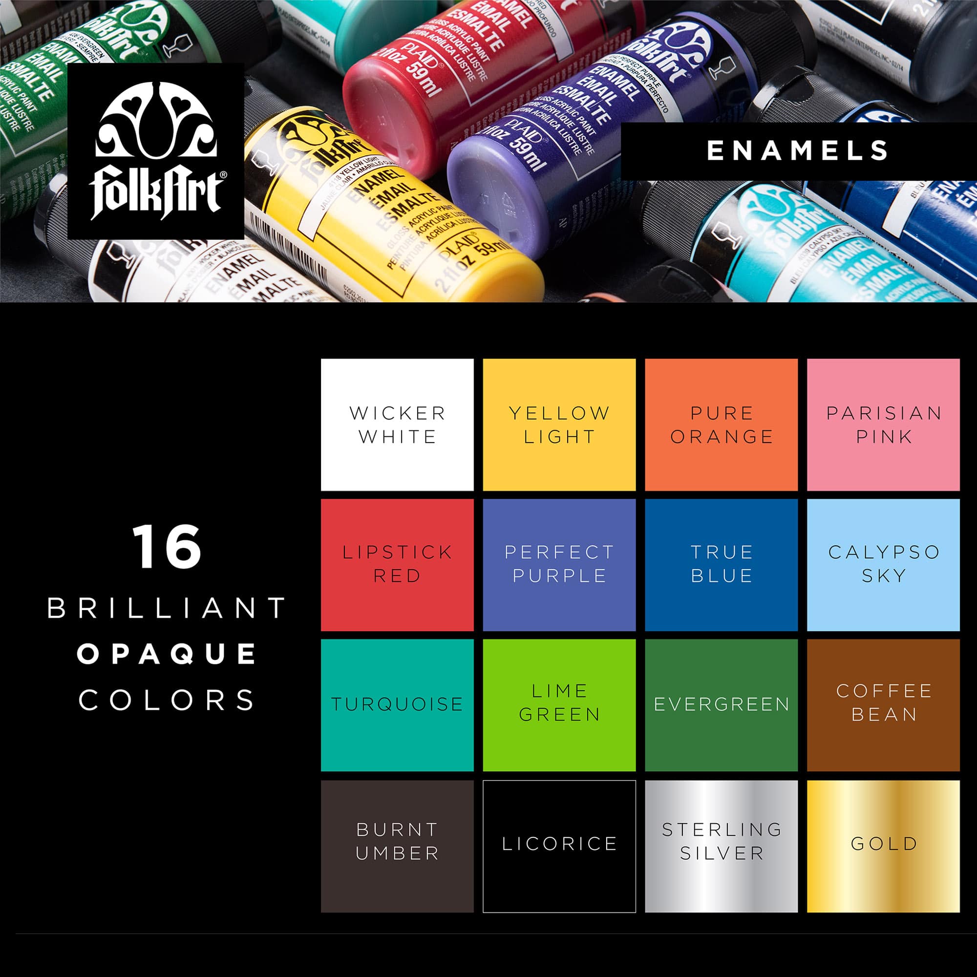 FolkArt® Enamel Gloss Acrylic Craft Paint 16 Color Set