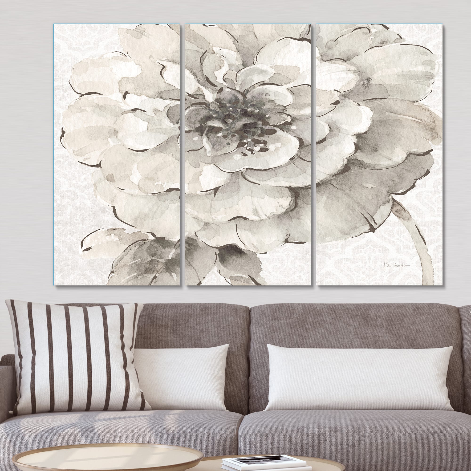 Designart - Indigold Grey Peonies I