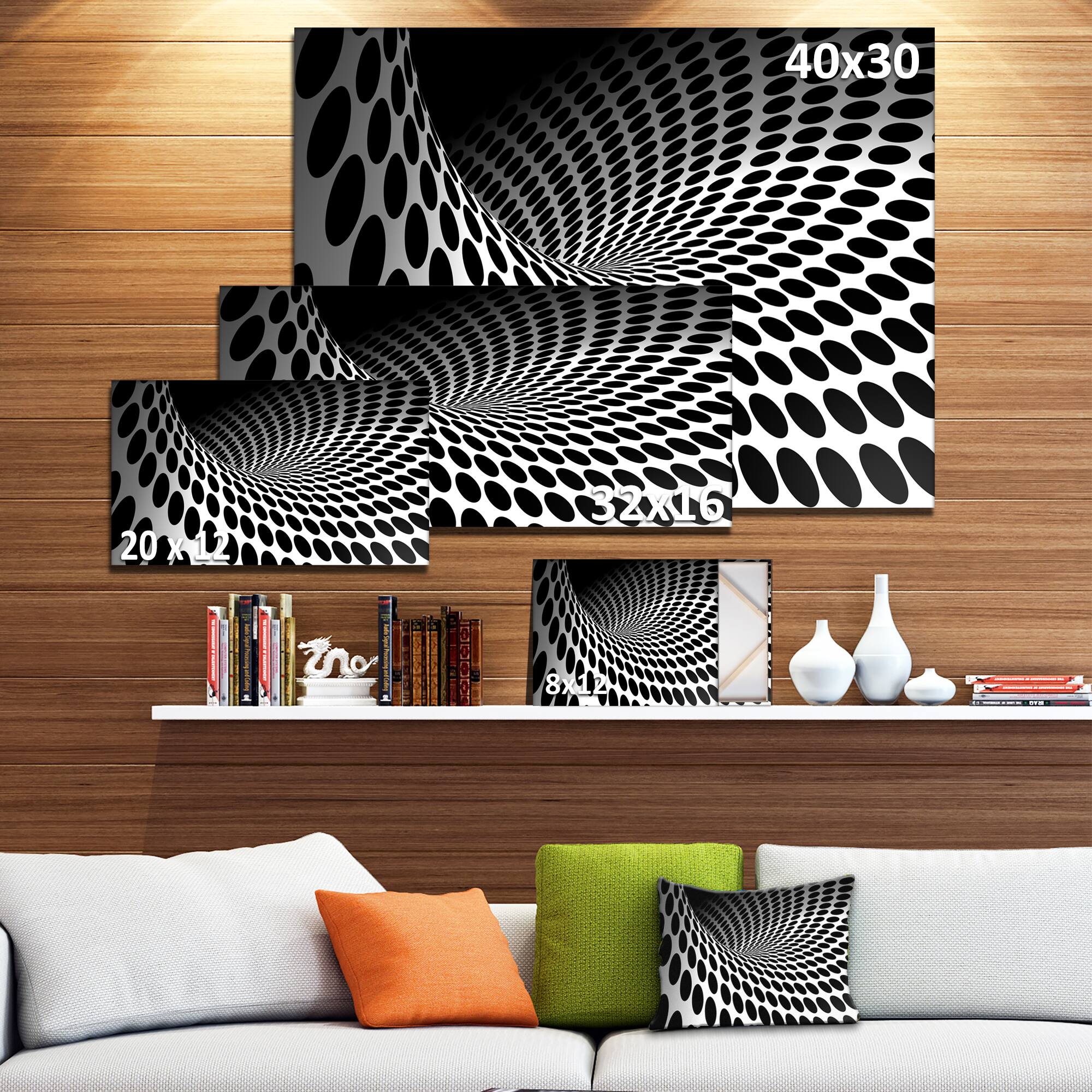 Designart - Waves and Circles Black n’ White - Contemporary Canvas Art Print