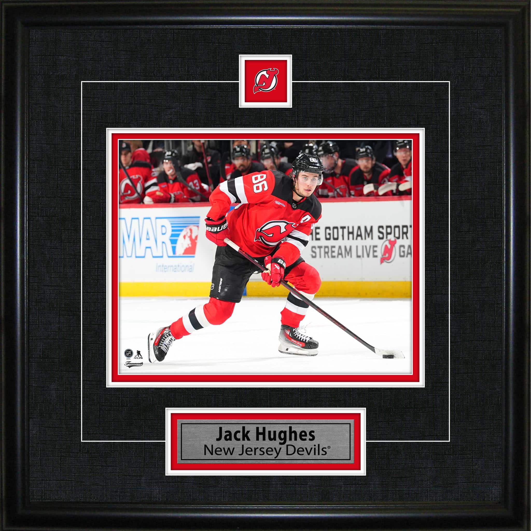 Jack Hughes Framed Pin & Plate New Jersey Devils 18" x 18"