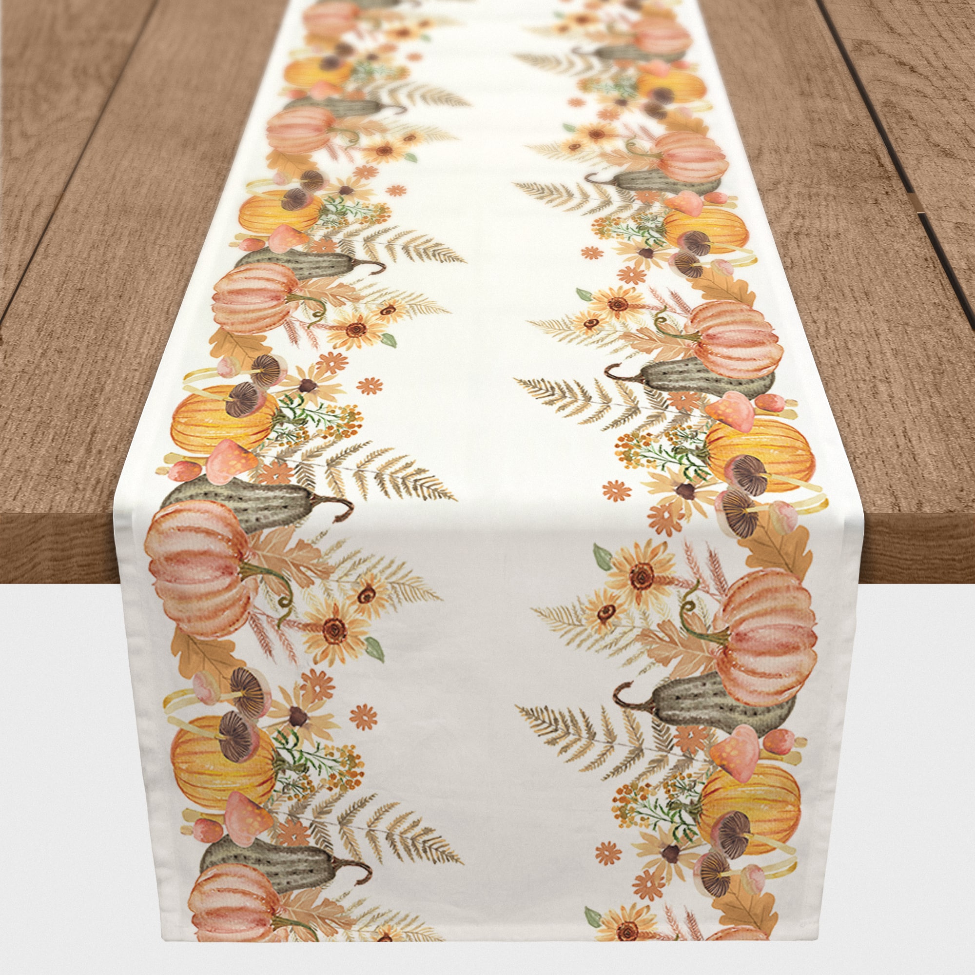 Watercolor Autumn Delights Border 16" x 90" Tablerunner