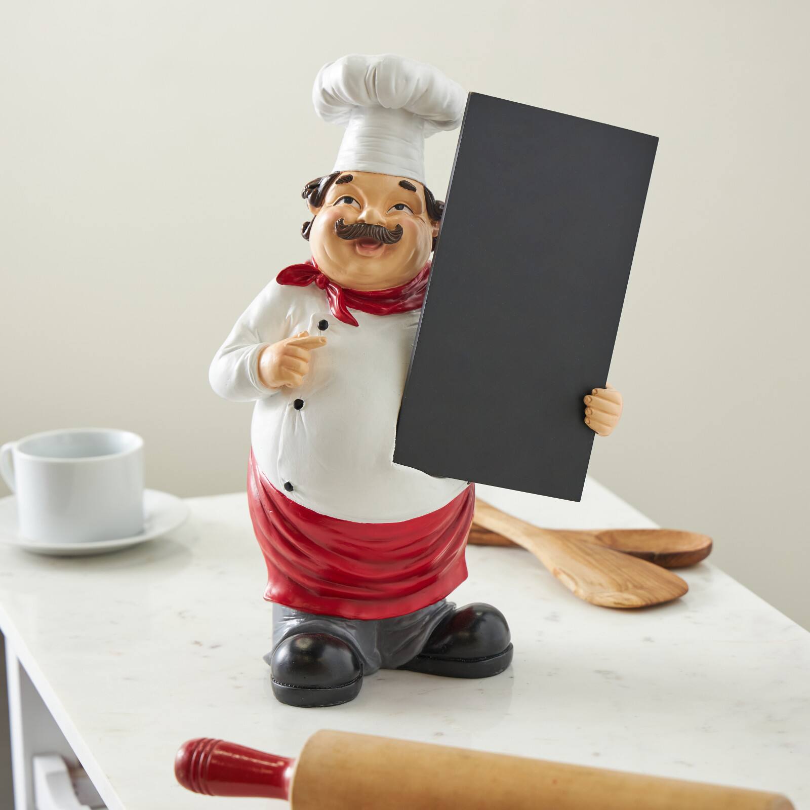 14.25" White with Chalkboard Polystone Chef Decorative Sculpture