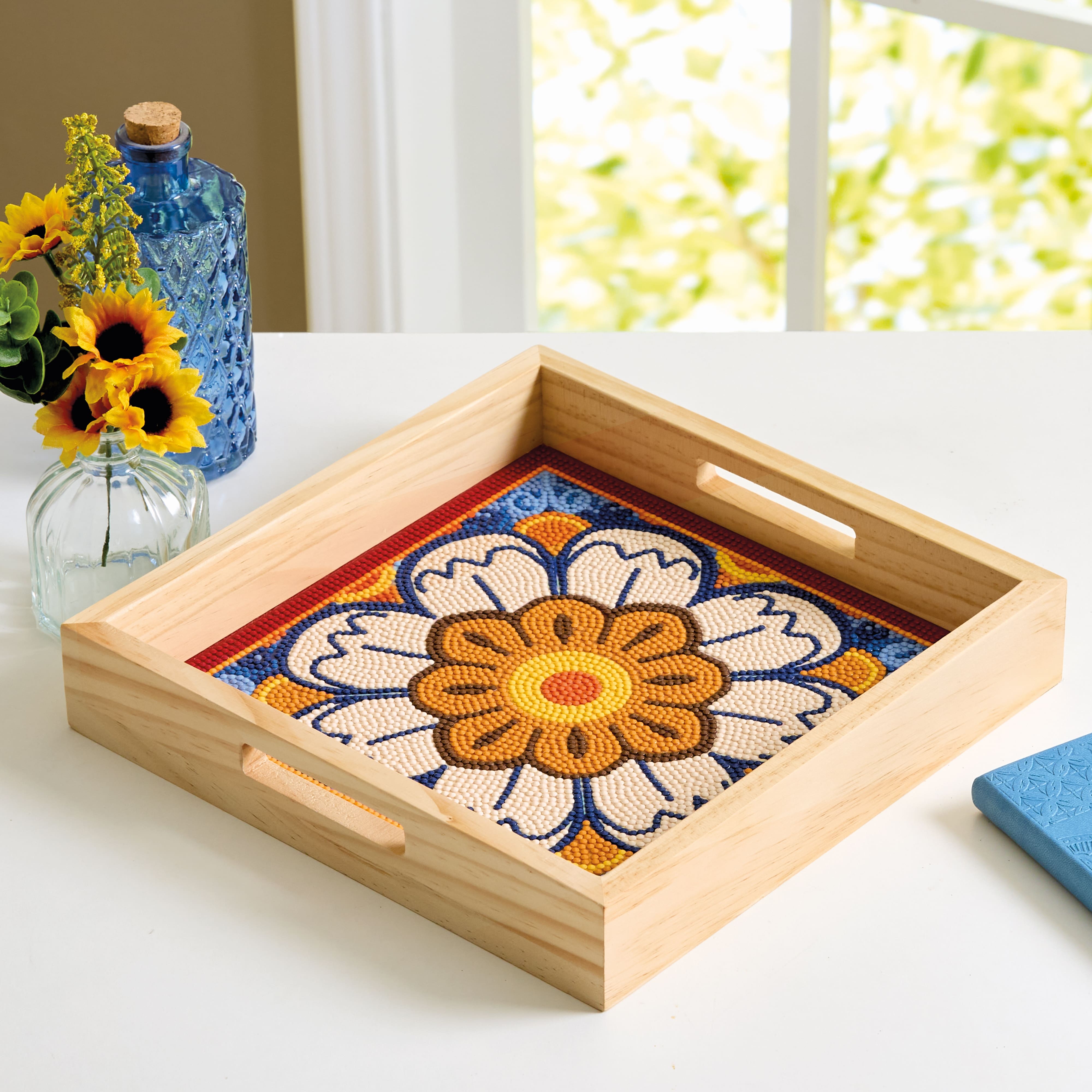 10" x 10" Flower Tile Wood Tray Diamond Art Kit by Make Market®