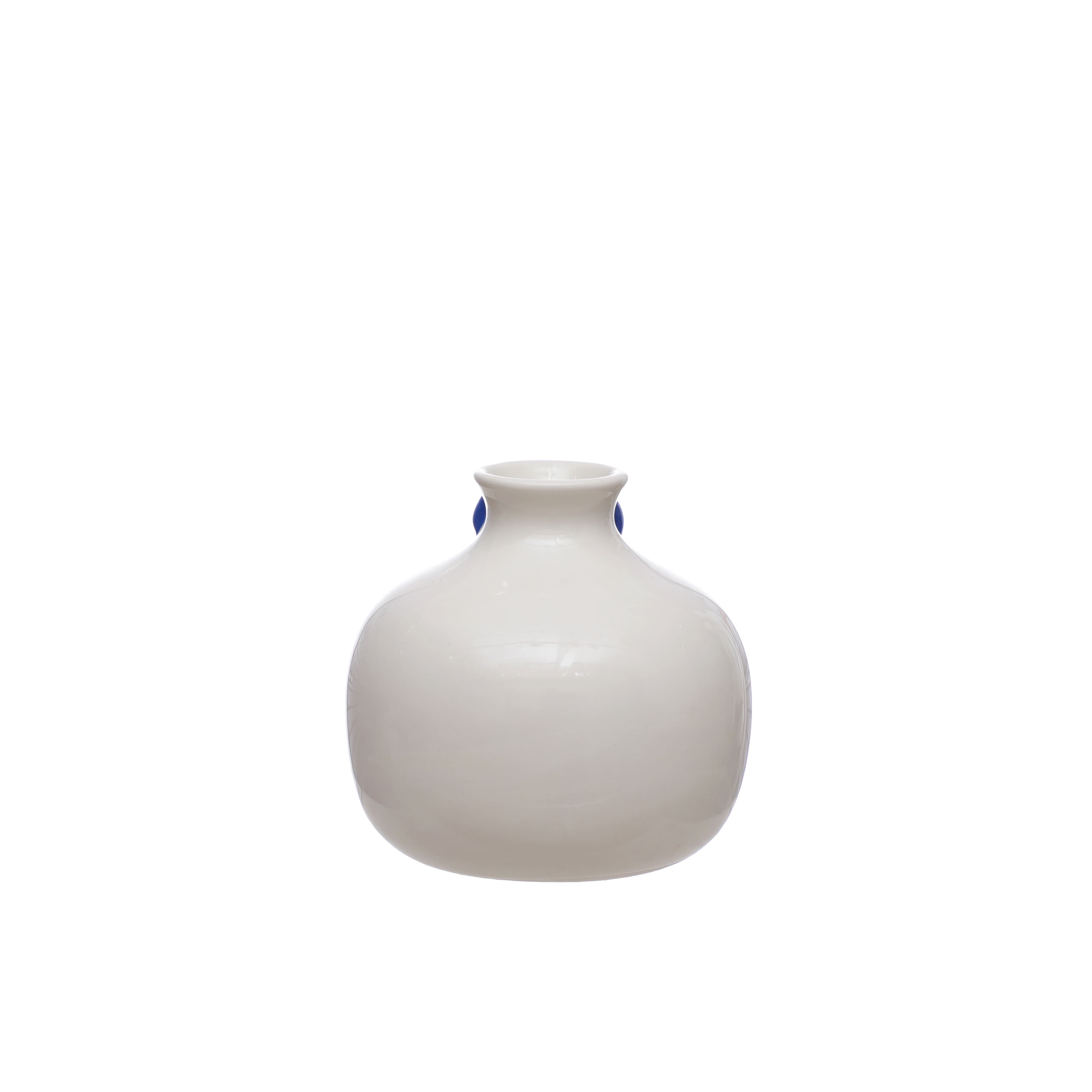 4.5" White Ceramic Vase with Blue Bow Appliqué by Celebrate It™