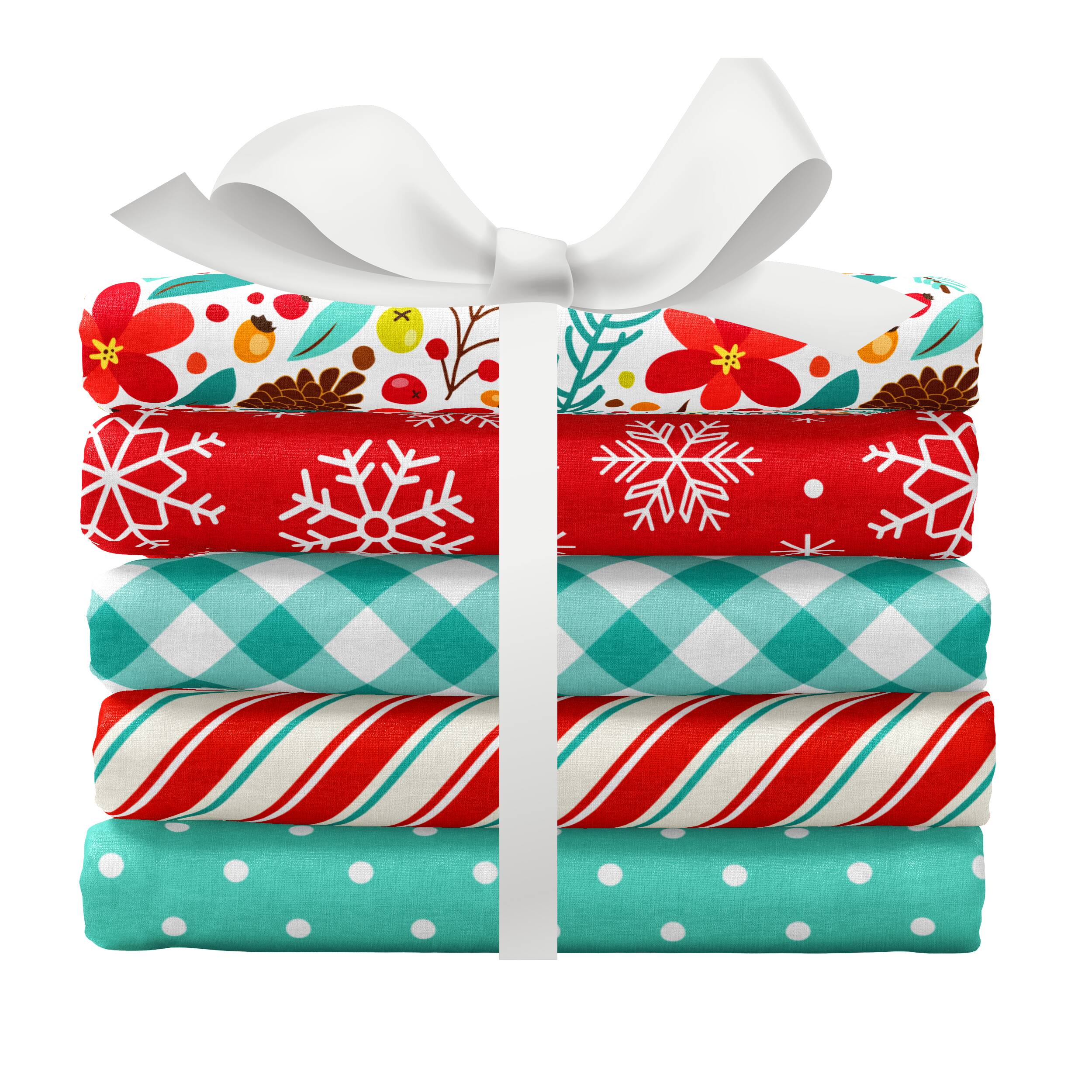 SINGER Christmas Floral Aqua 5 Piece Fat Quarter Bundle