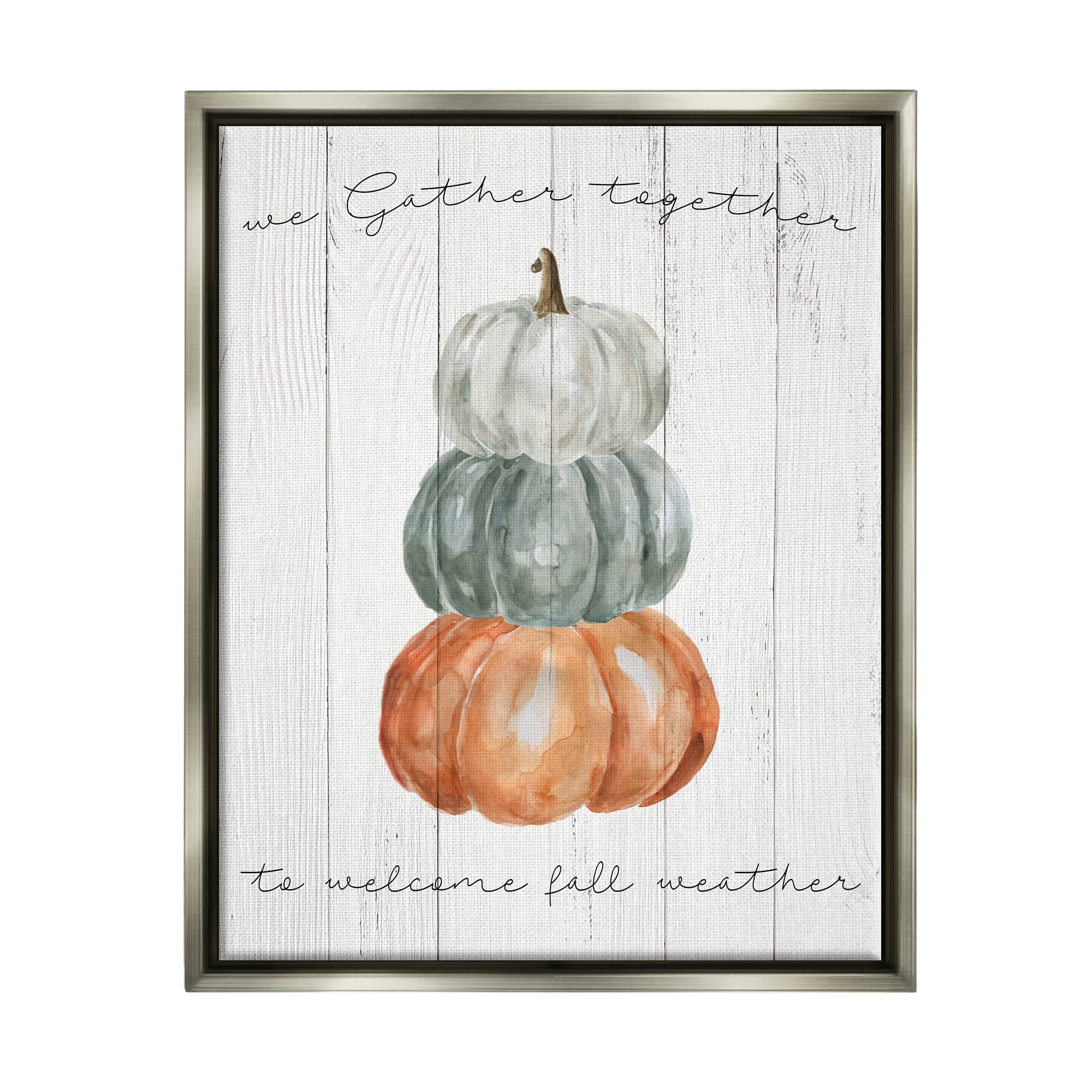 Stupell Industries Gather Together Fall Weather Pumpkins Framed Floater Canvas Wall Art