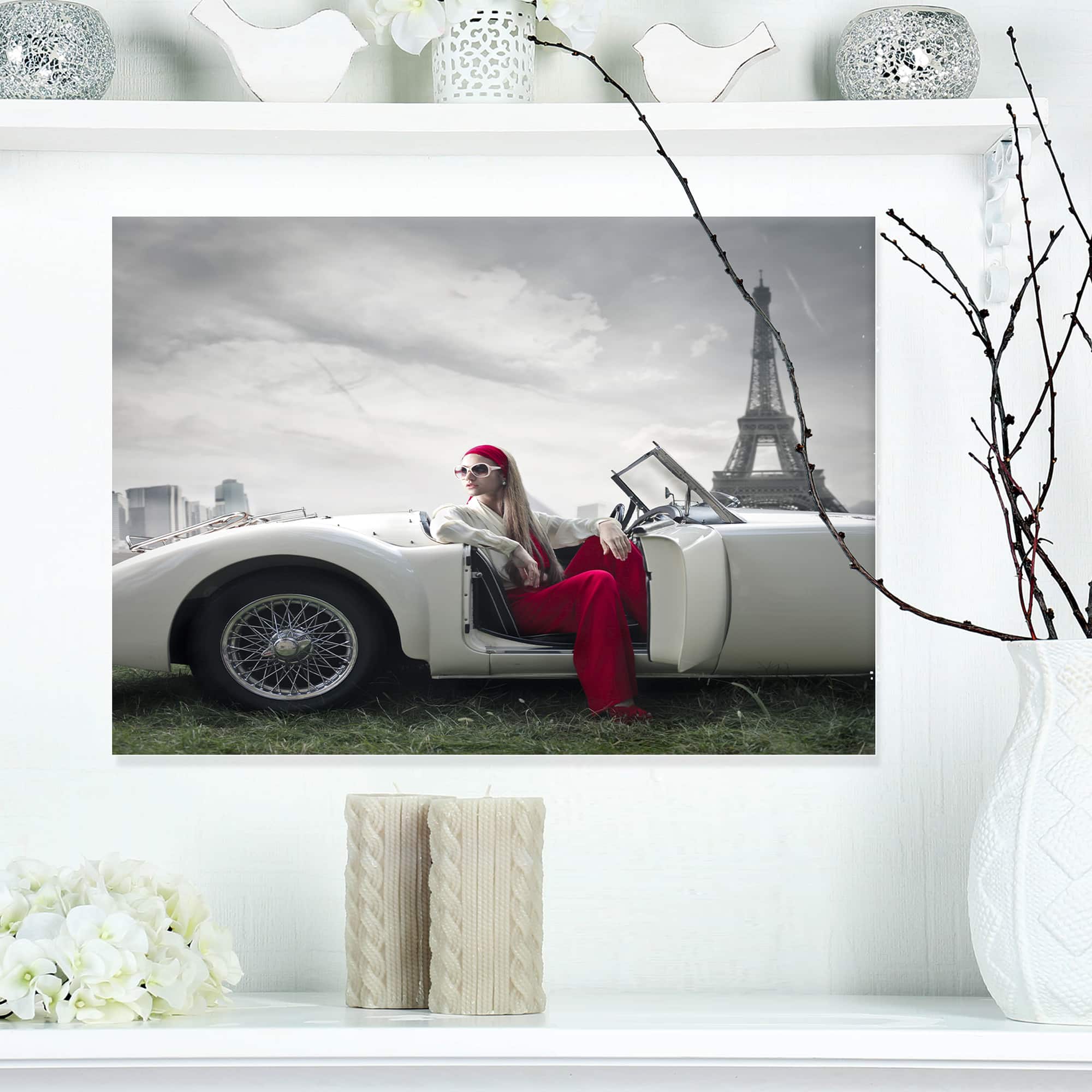 Designart - Fashion Woman in Car - Large Cars Canvas Art Print