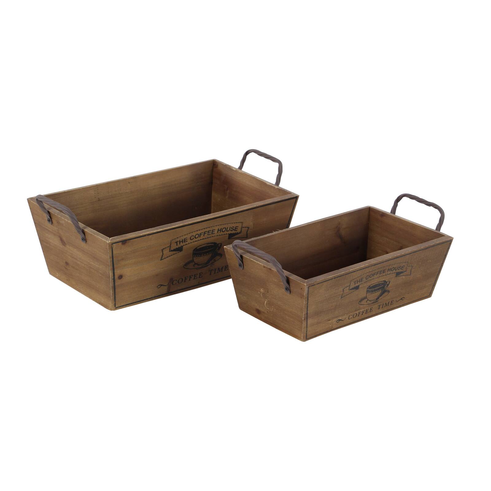 Natural Brown Wood Farmhouse Tray Set