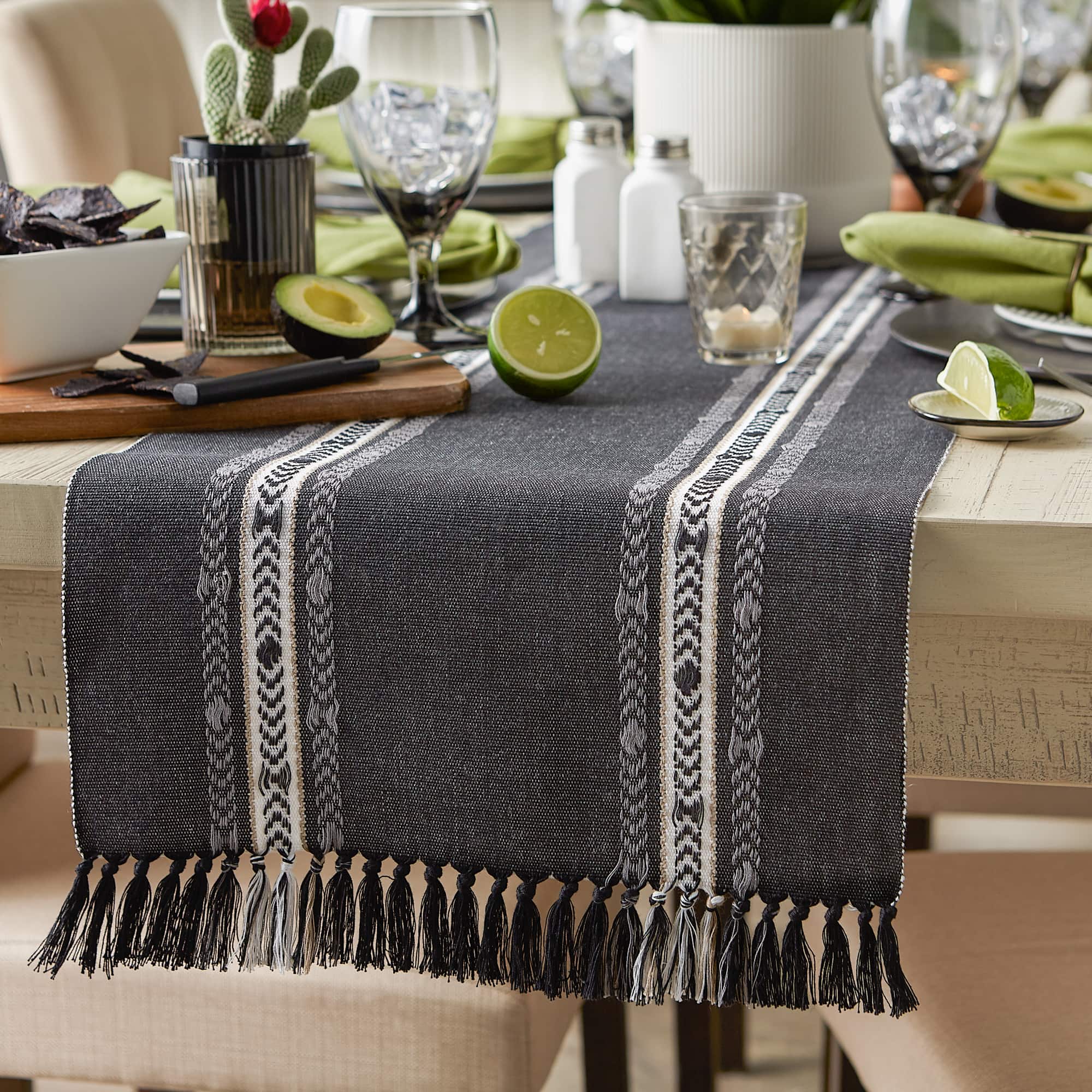 DII® 108" Dobby Striped Fringe Ribbed Table Runner