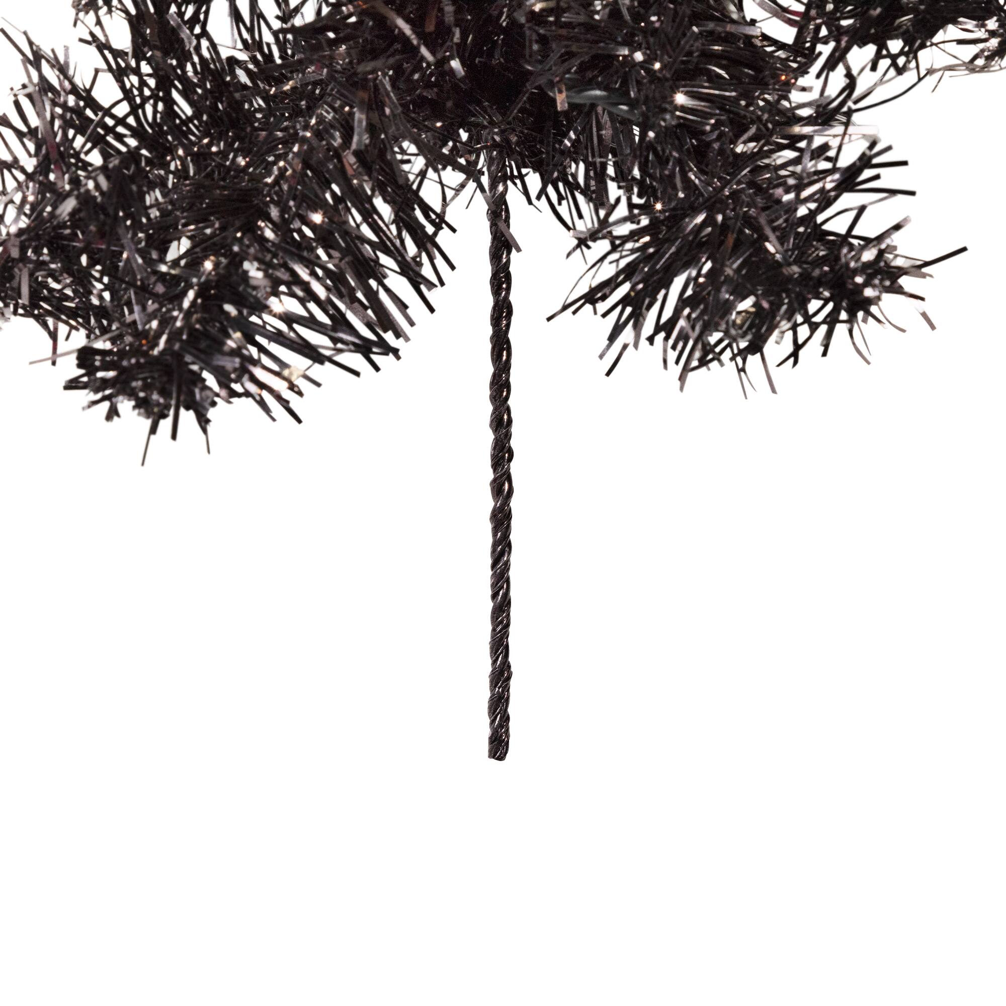 9ft. Pre-Lit Black Tinsel Garland, Clear Lights