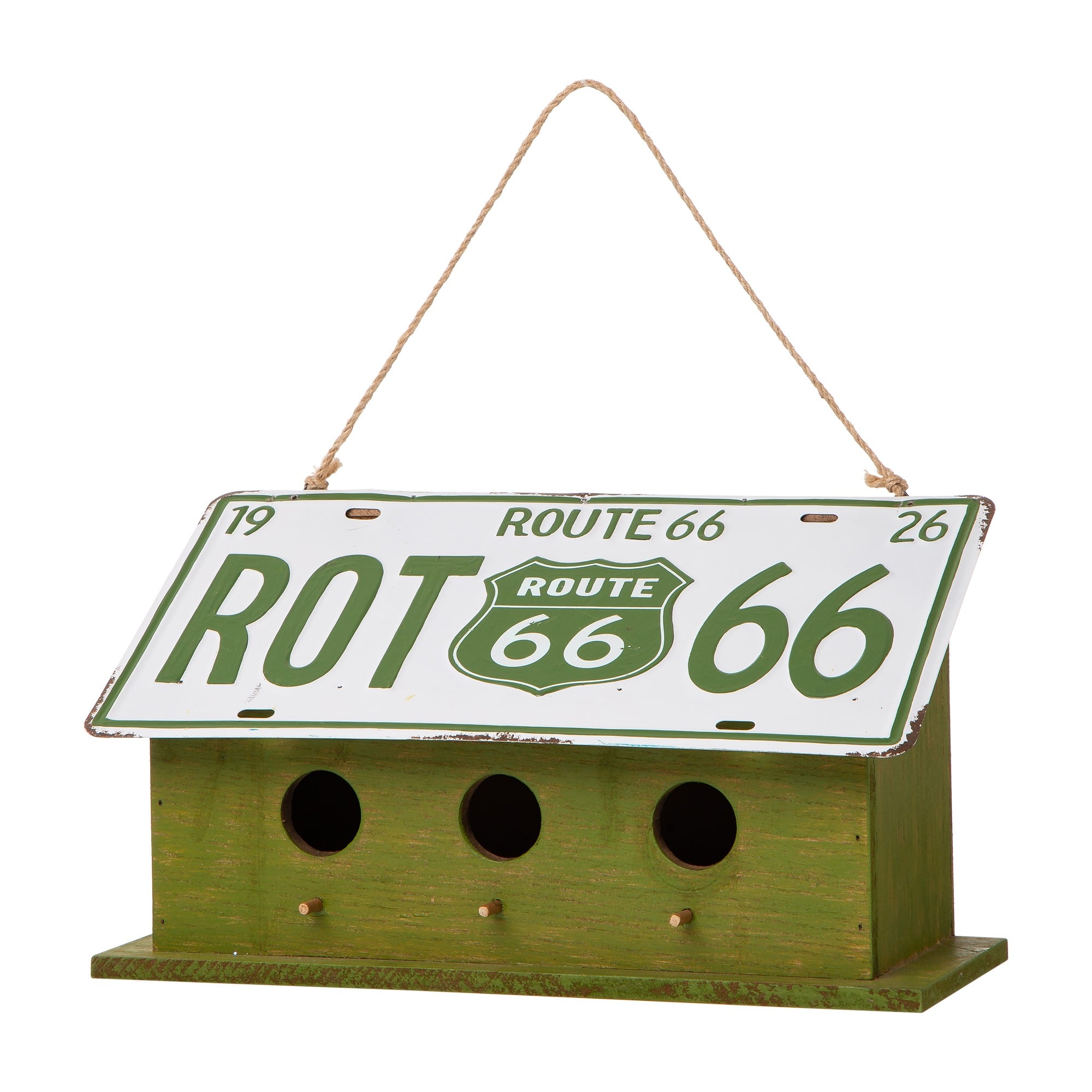 Glitzhome® 14" Hanging Wood and Metal Green Licence Plates Garden Birdhouse