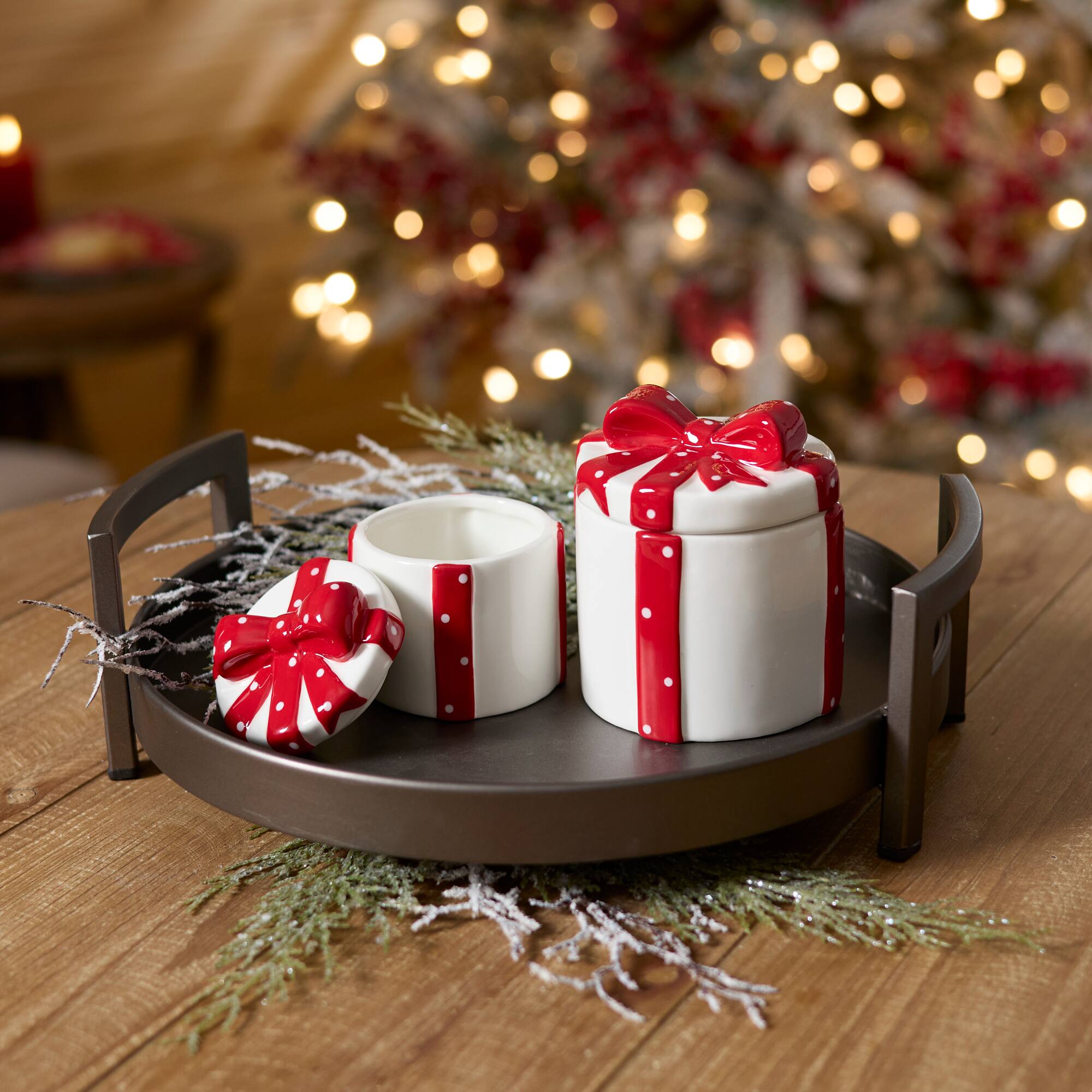 Melrose Red & White Ceramic Gift Box Containers with Red Bow Set