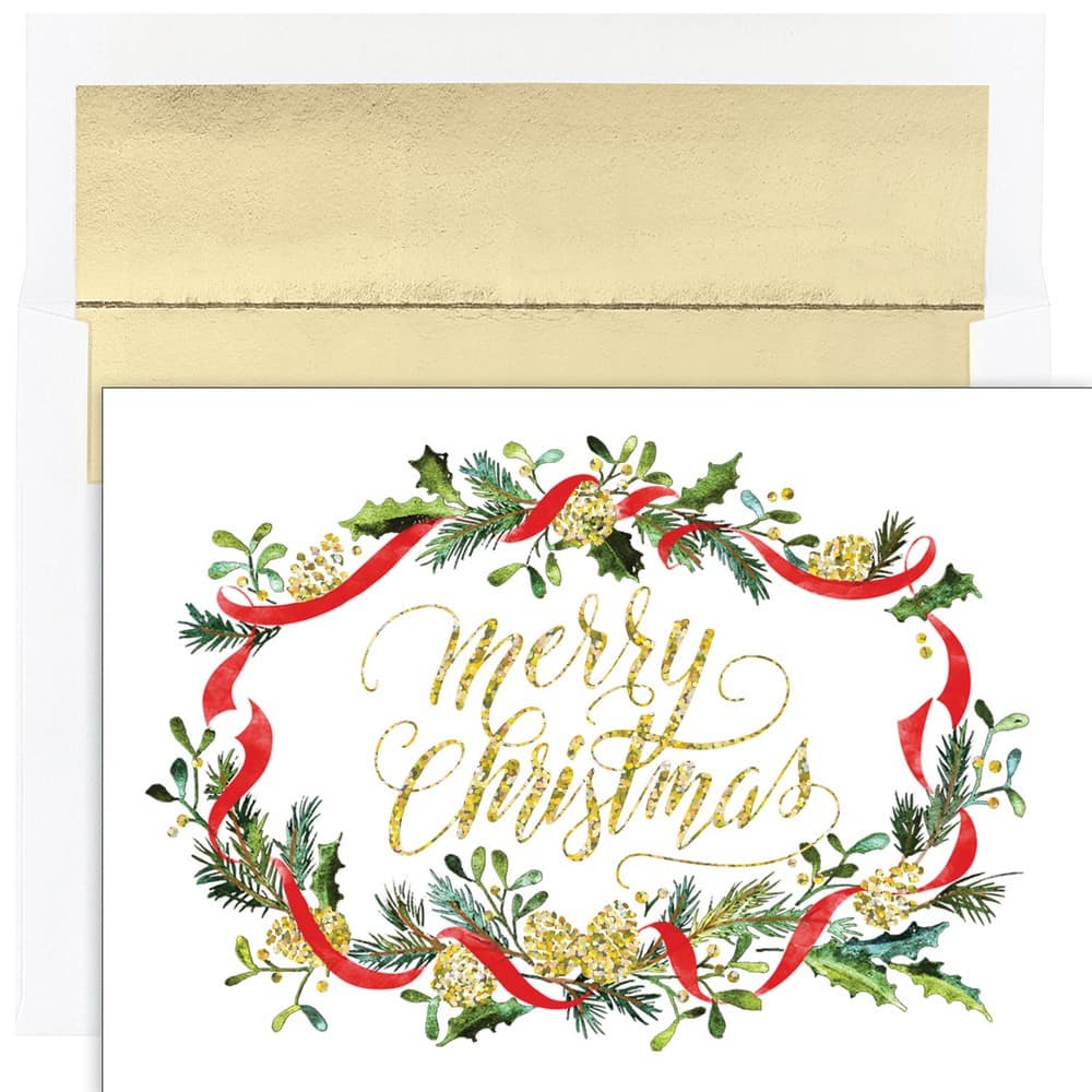 JAM Paper 5" x 7" Merry Pines Cards & Matching Envelopes Set, 16ct.