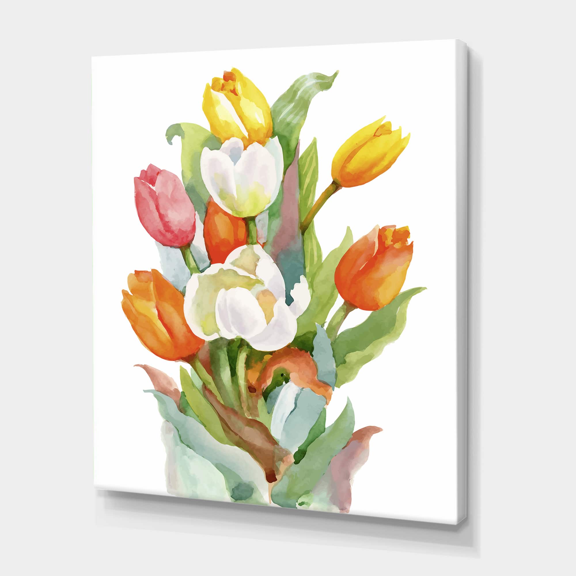 Designart - Blooming White and Orange Tulips Flower - Traditional Canvas Wall Art Print