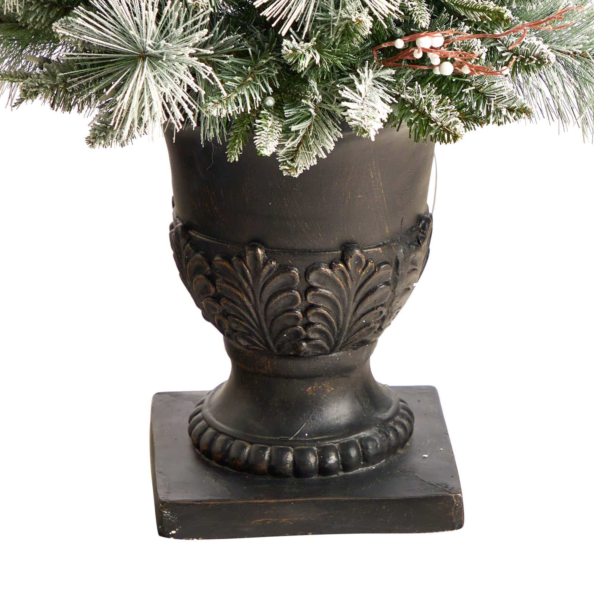 5ft. Pre-Lit Flocked Artificial Christmas Tree in Decorative Urn, White LED Lights