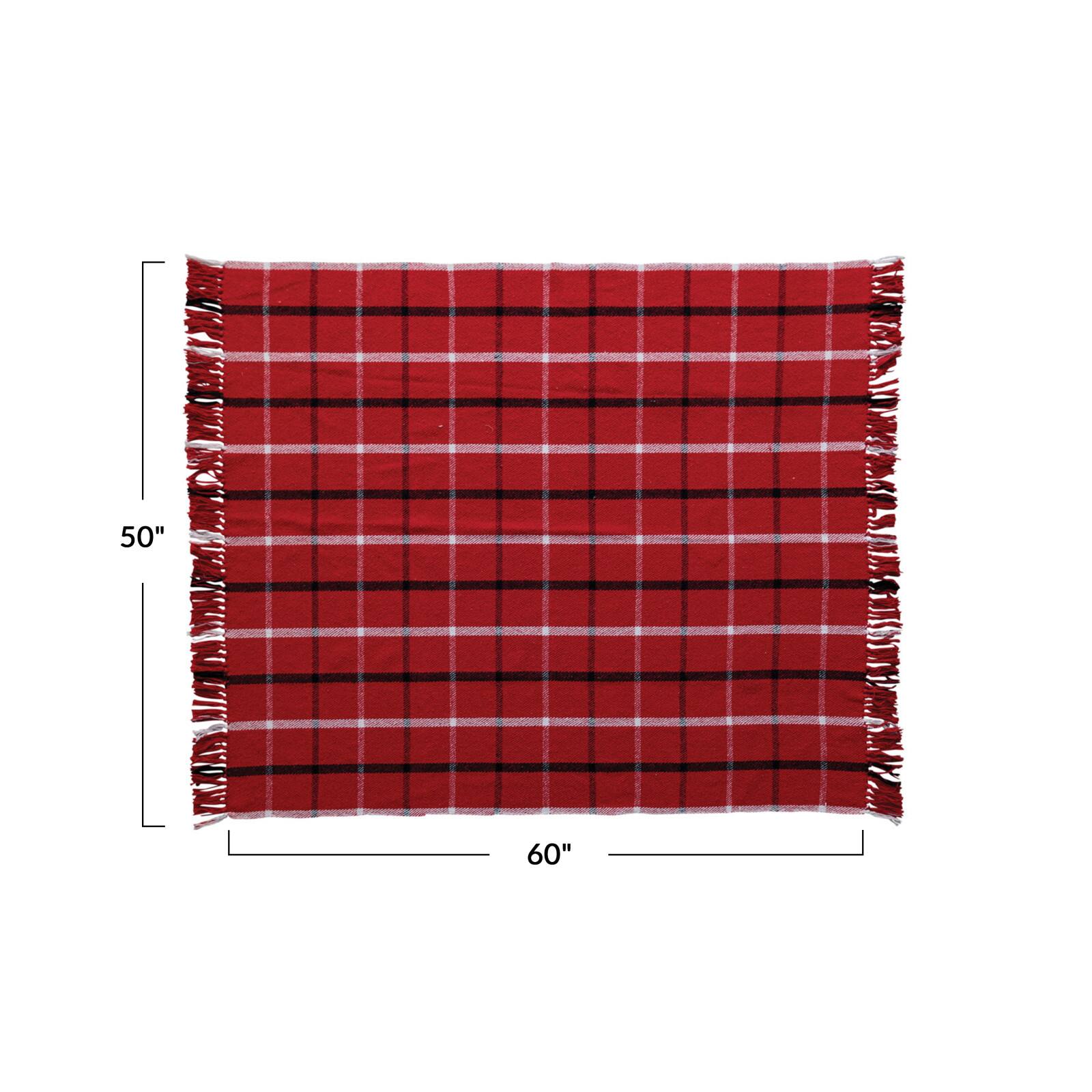 Hello Honey® Red, White & Black Plaid Brushed Flannel Throw with Fringe