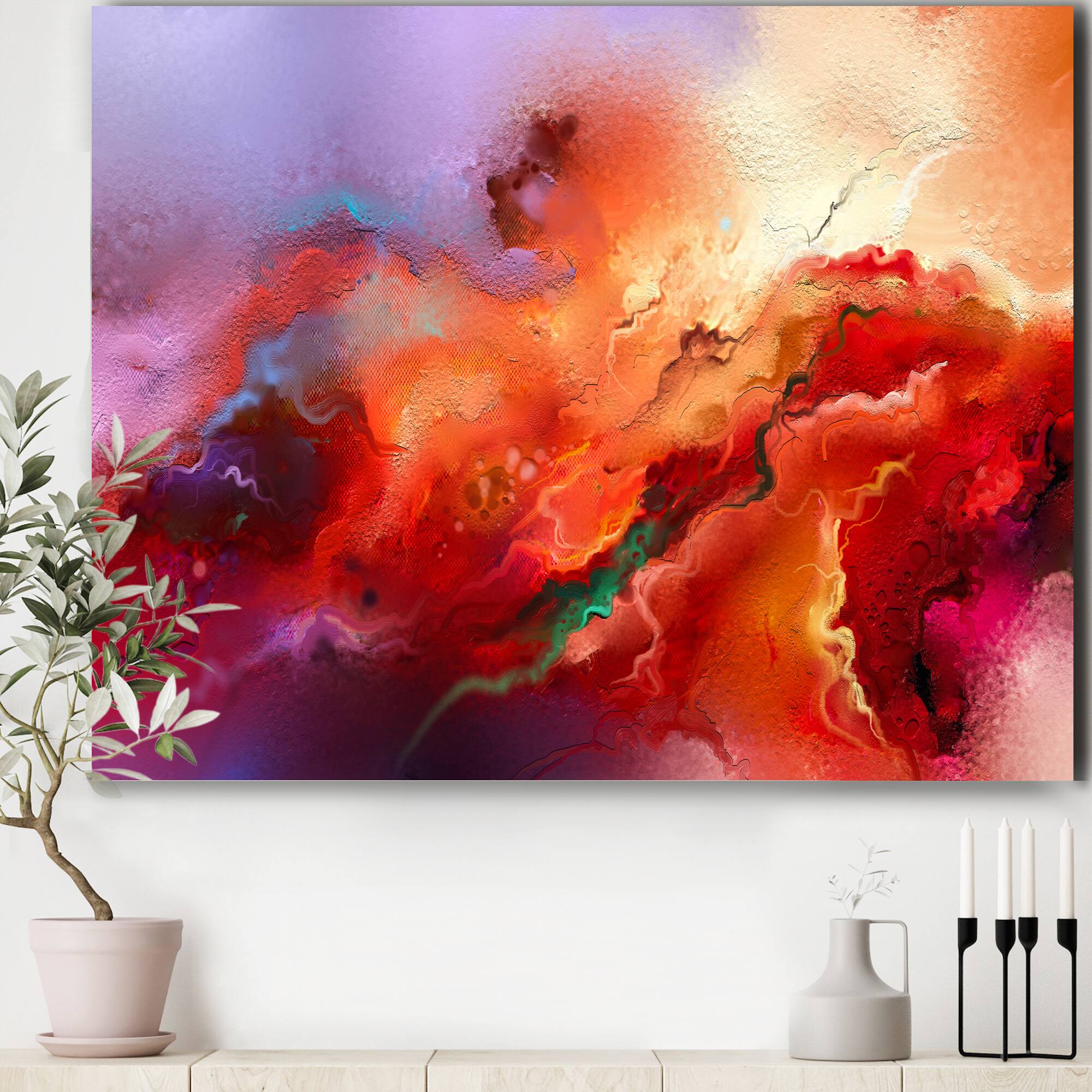Designart - Clouds Of Red Purple And Red - Modern & Contemporary Canvas Wall Art Print