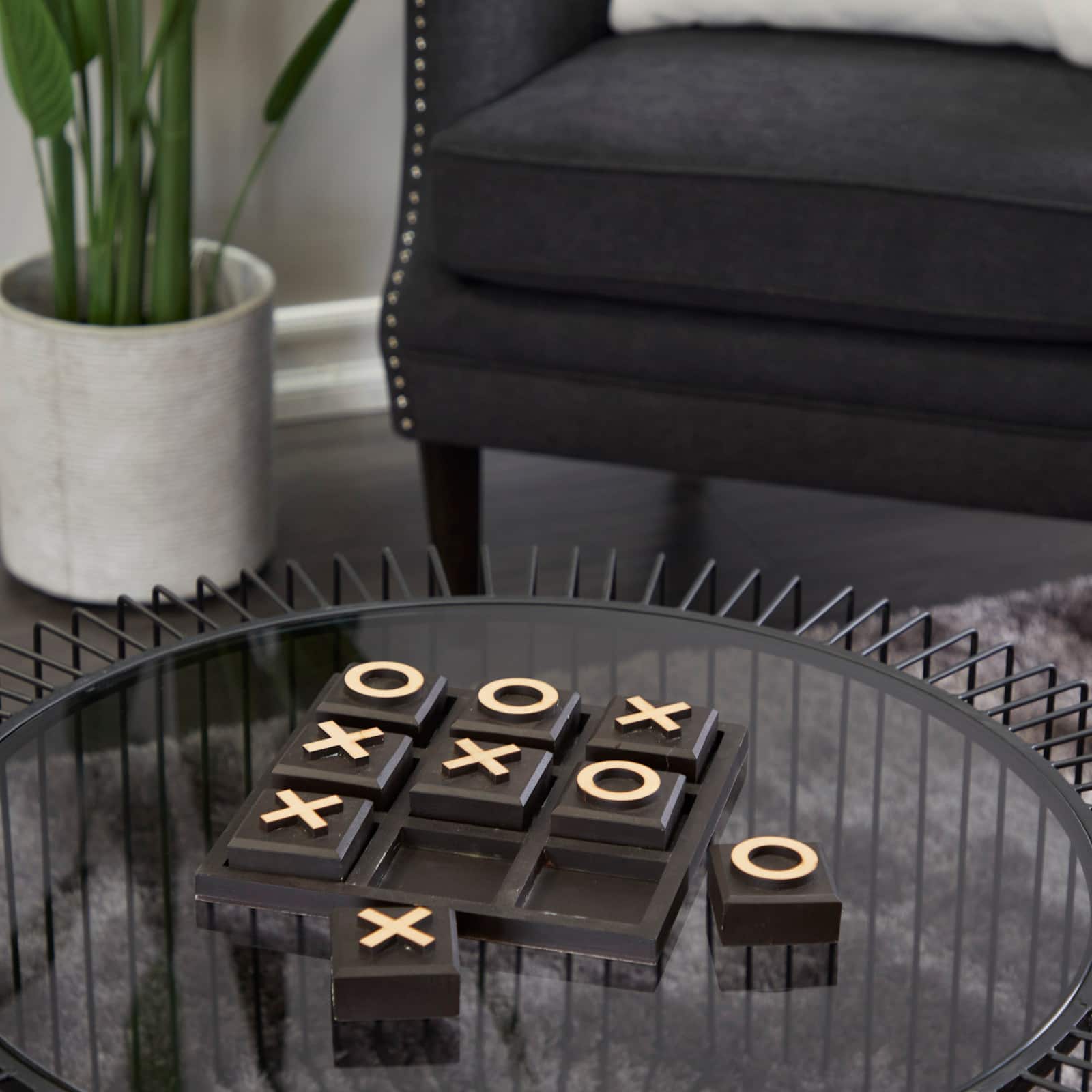 10" Black Wood Tic-Tac-Toe Game Set