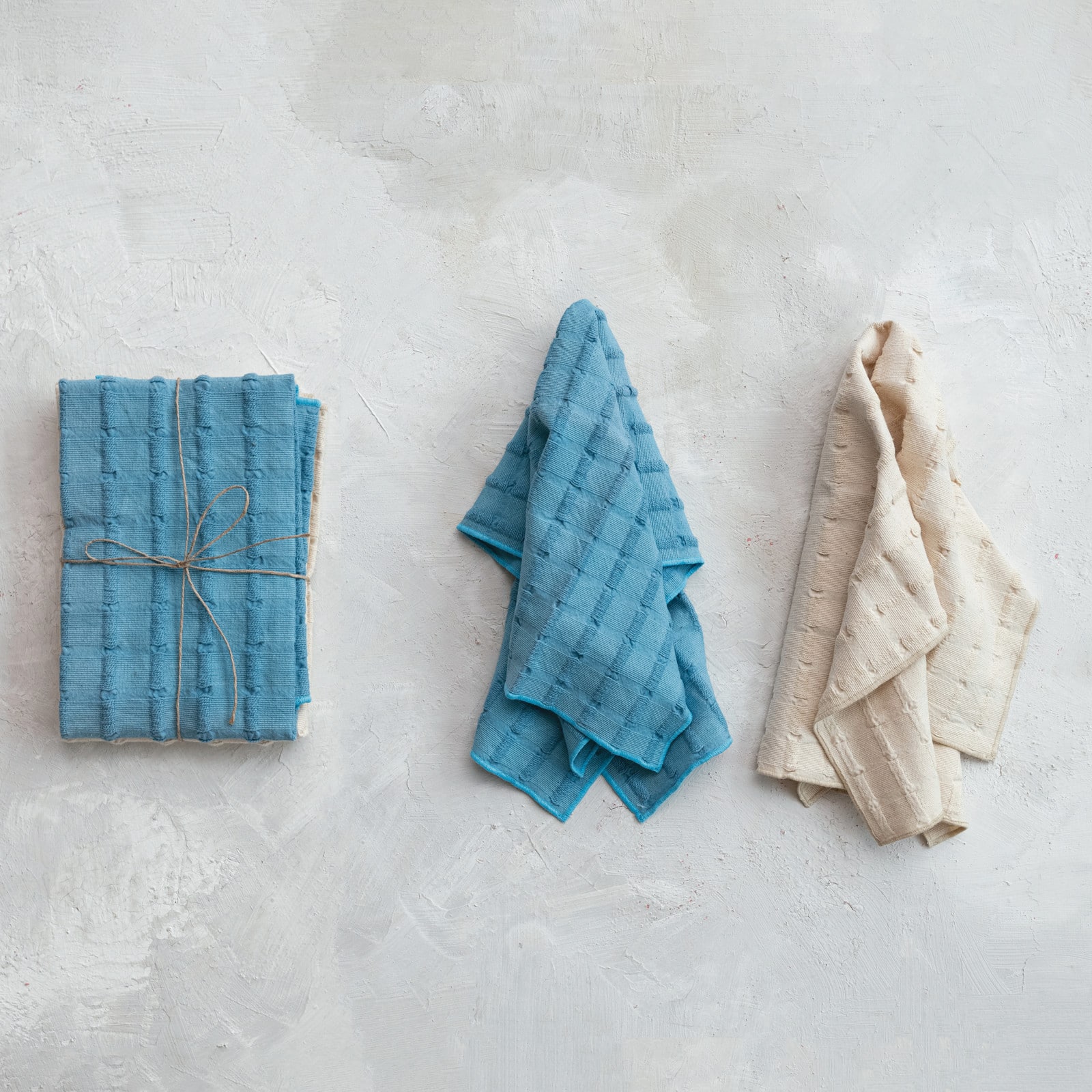 Hello Honey® Natural & Blue Cotton Dobby Tea Towels Set