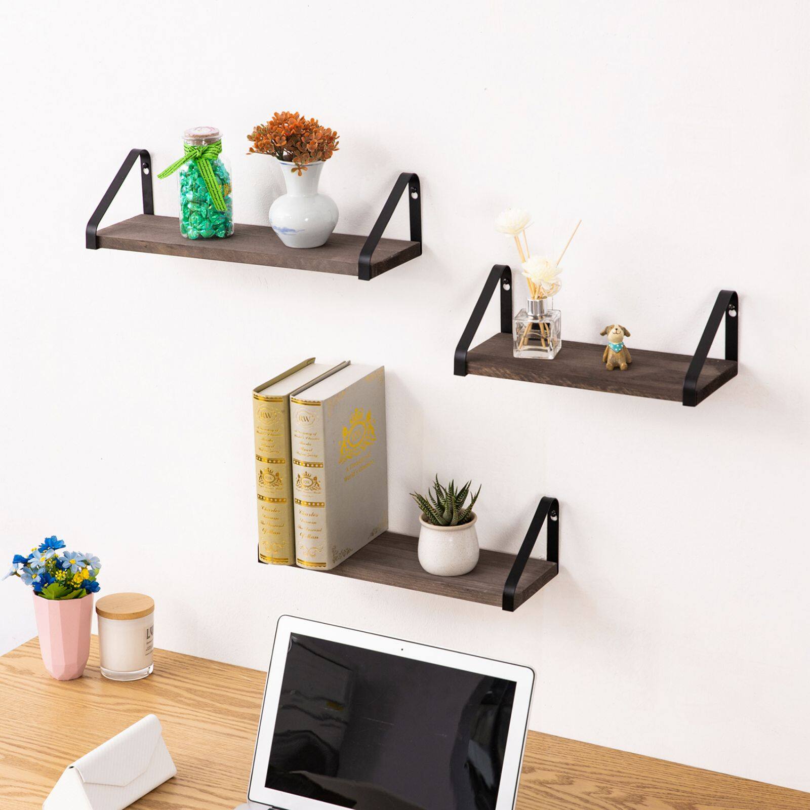 Rustic Wood Floating Wall Shelves Set