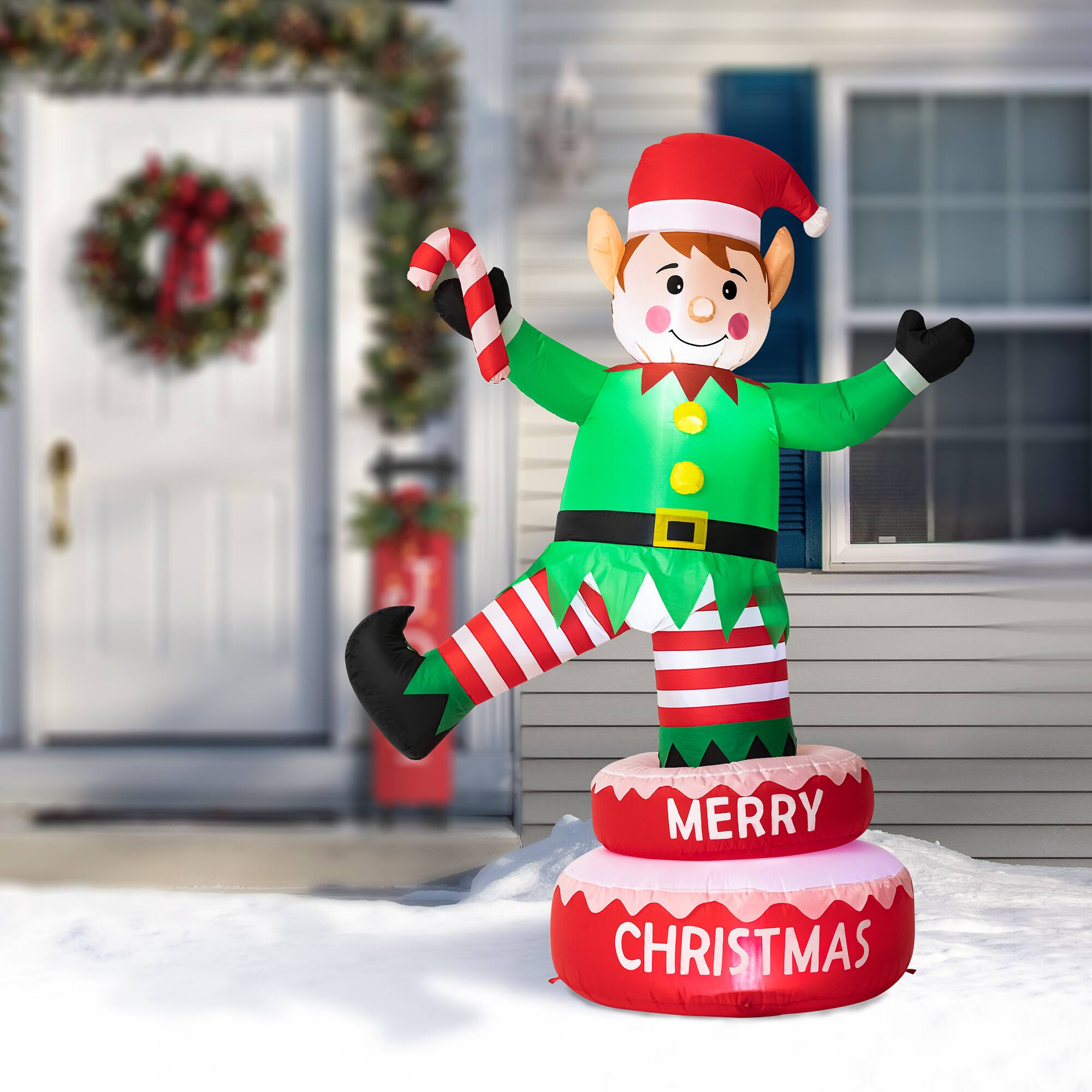 Glitzhome® 6ft. Light-Up Inflatable Rotating Elf Décor