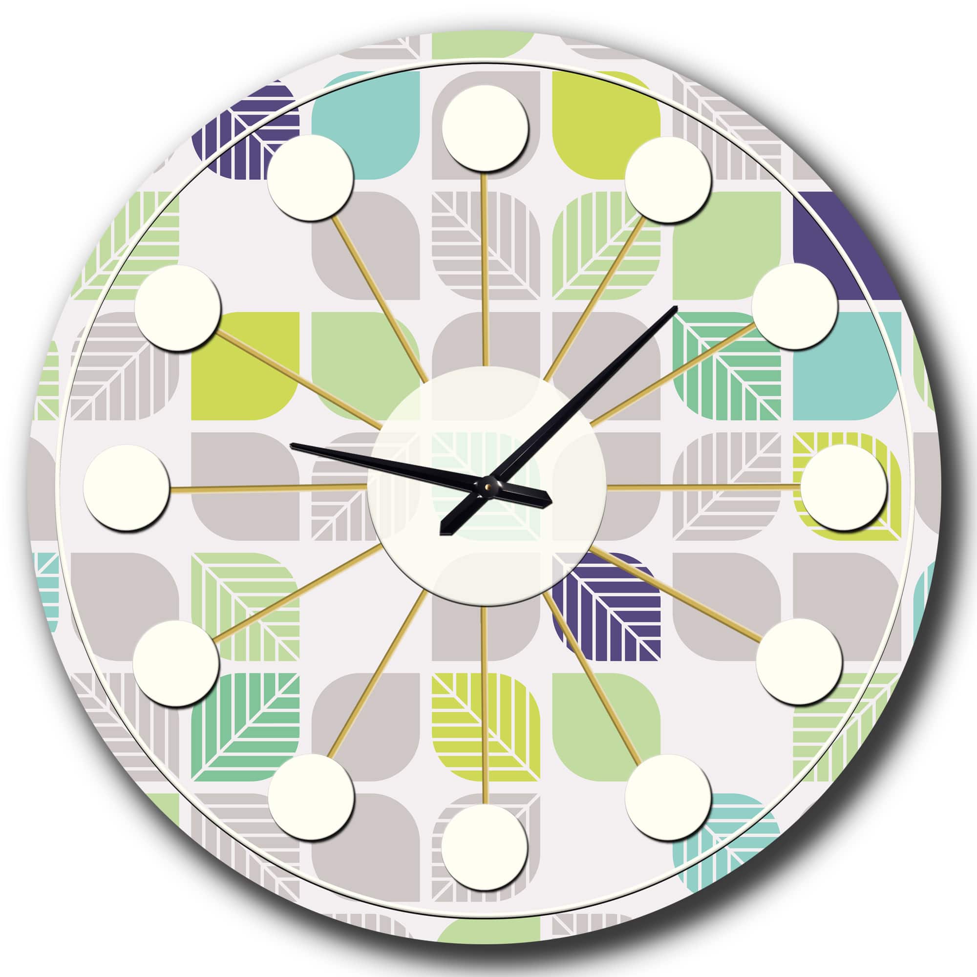 Designart 'Geometric Pattern With Leaves Mid-Century Modern Wall Clock