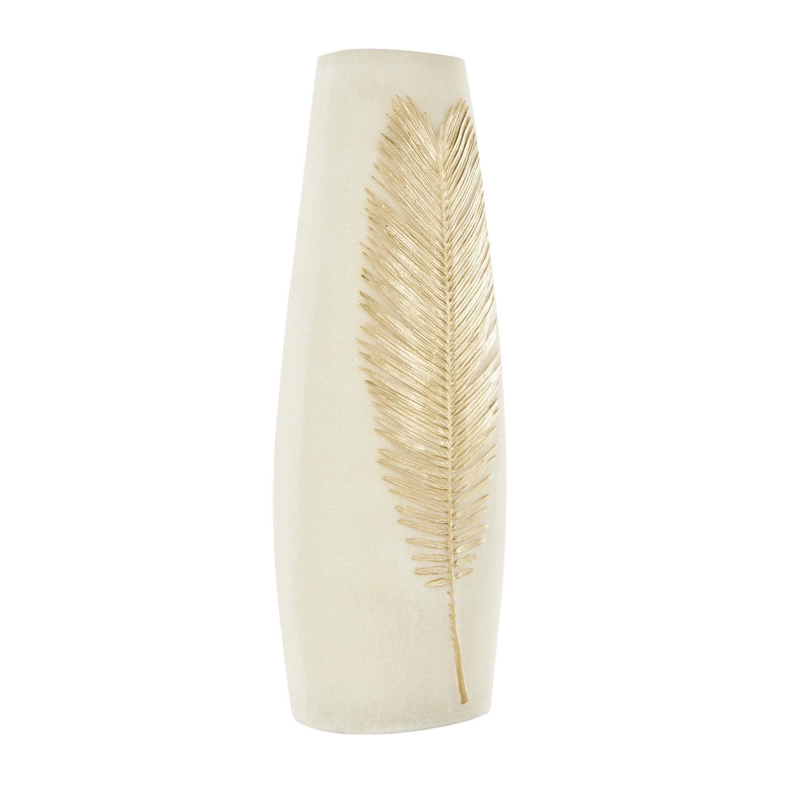 Cream Polystone Vase with Gold Leaf Relief