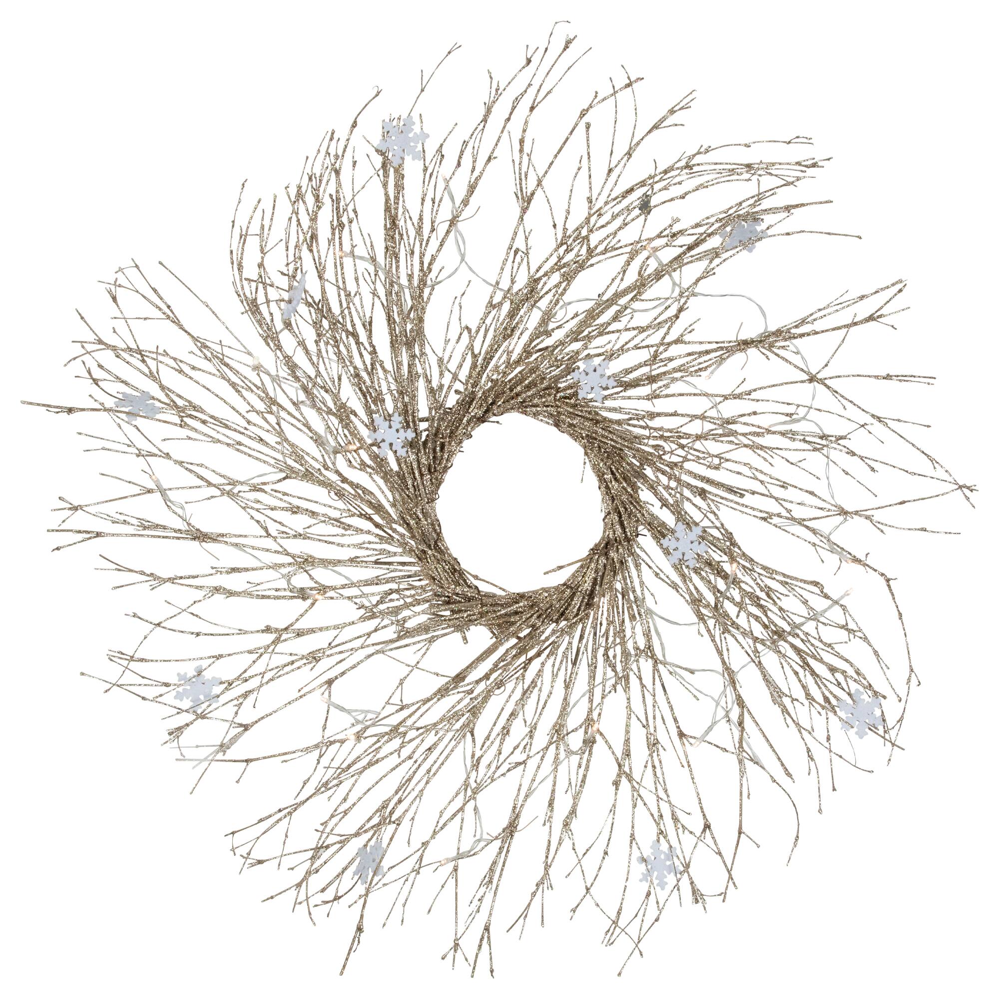42" Pre-lit LED Champagne Gold Glittered Twig Artificial Christmas Wreath