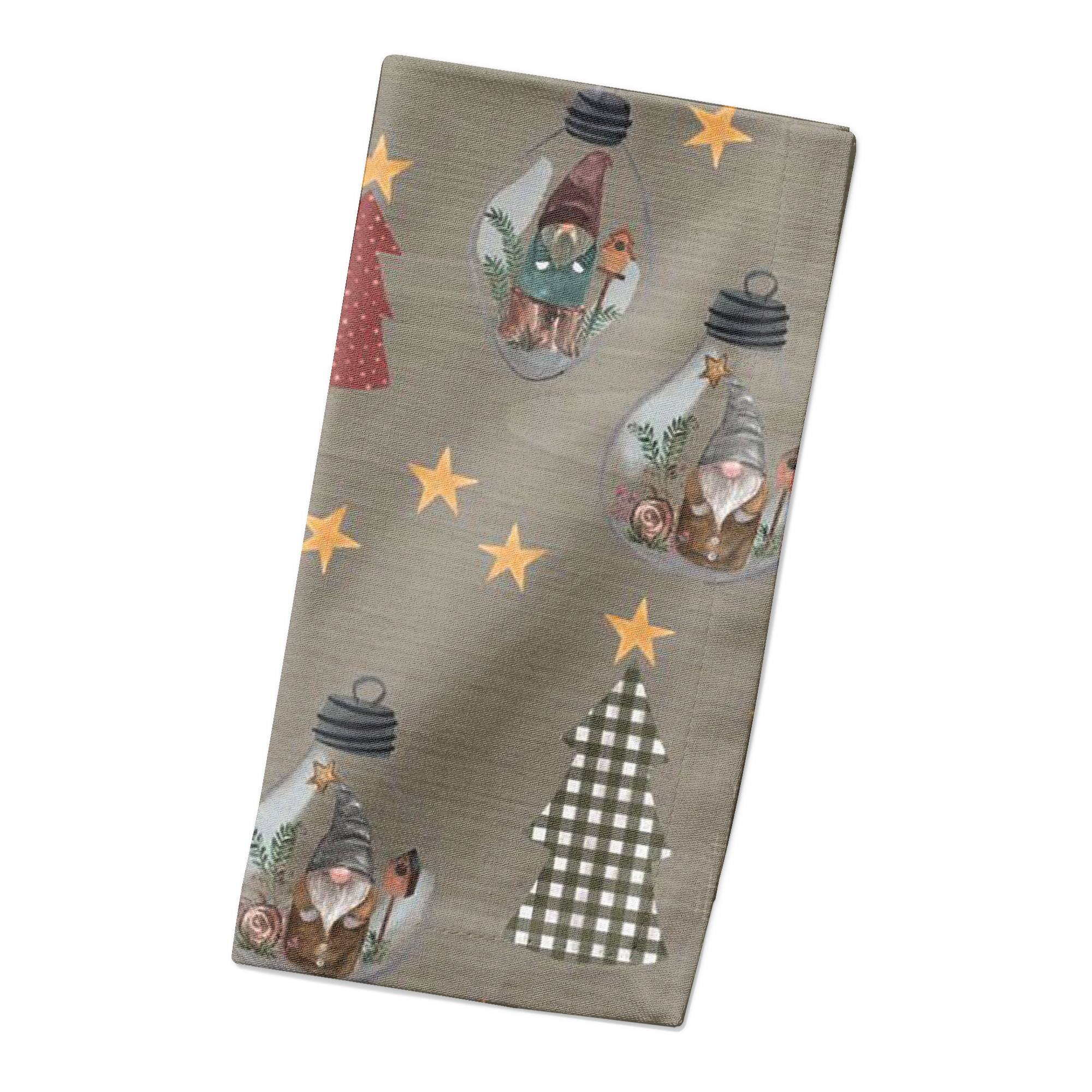 Gray Tree & Globe Pattern Cotton Twill Napkin