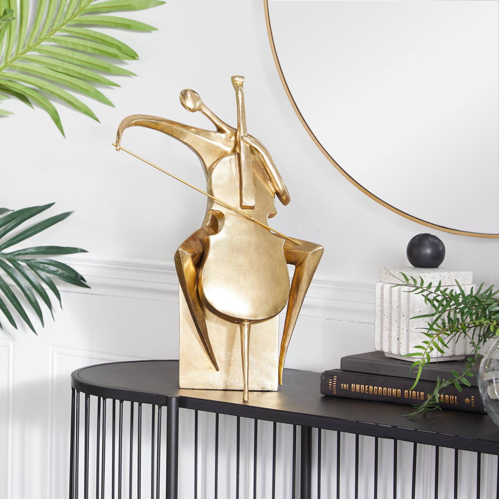 Gold Polystone Contemporary Sculpture, 17" x 12" x 7"