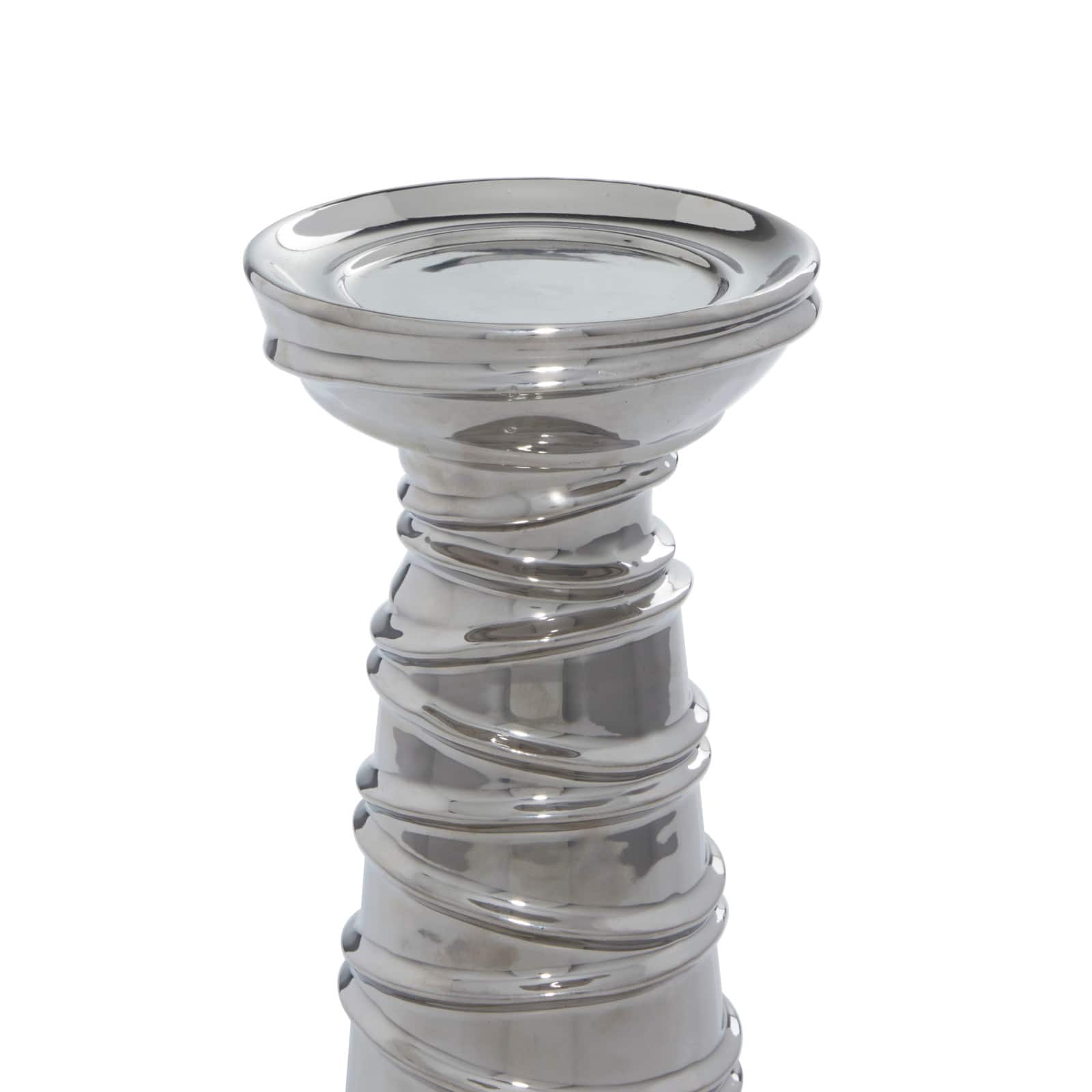 Silver Ceramic Contemporary Candle Holder Set
