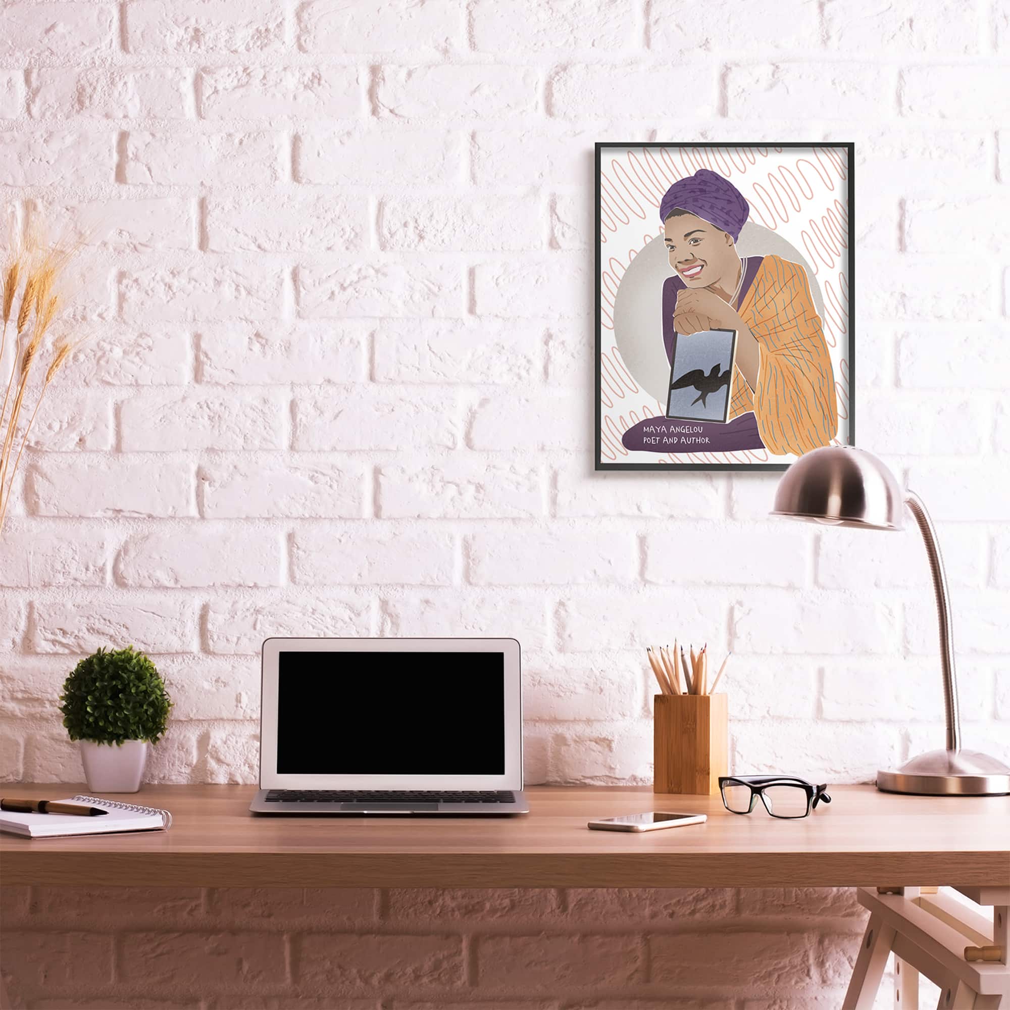 Stupell Industries Maya With Book Over Pattern Wall Art in Black Frame