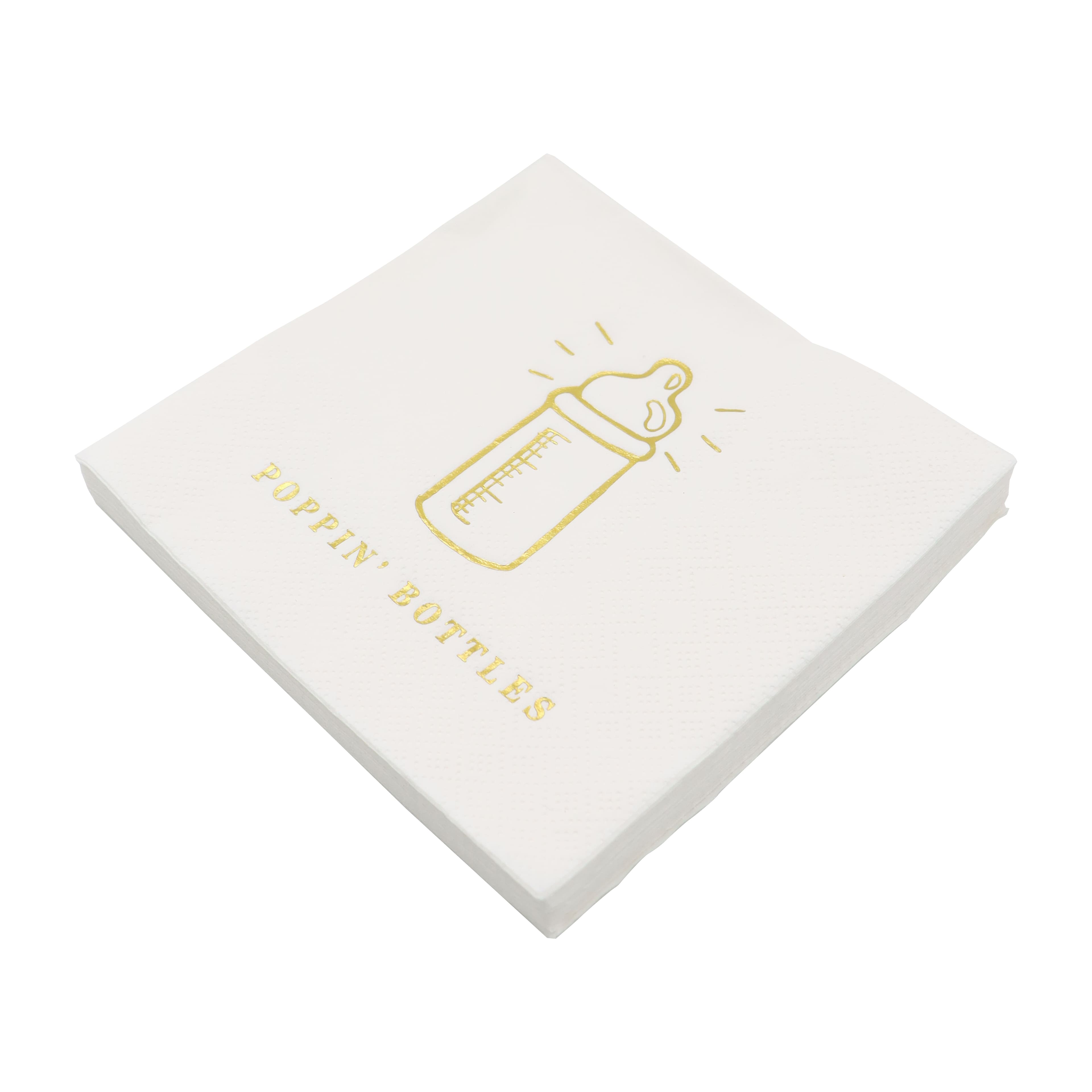 24 Packs: 20 ct. (480 total) Gold Baby Bottle Beverage Napkins by Celebrate It™