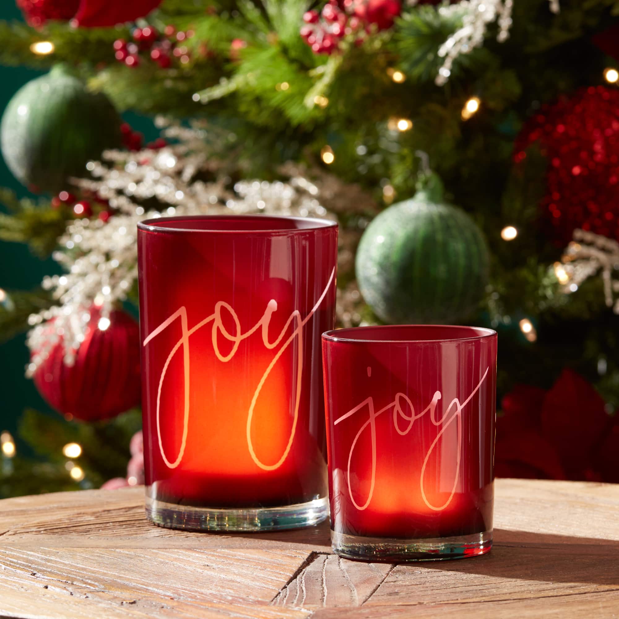 Joy Glass  Pillar & Votive Candle Holder Set
